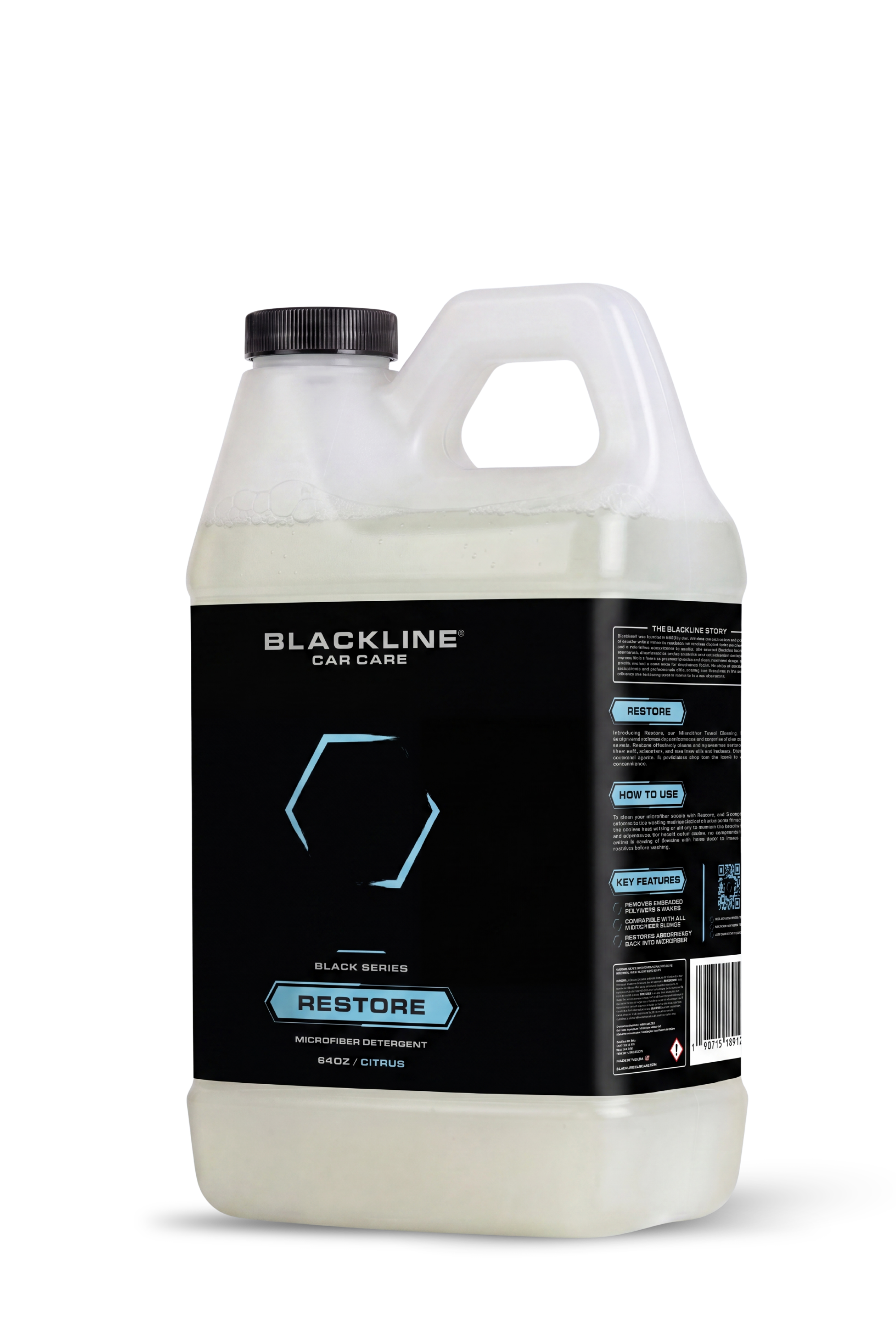 Blackline Restore Microfiber Detergent, 64oz refill bottle.