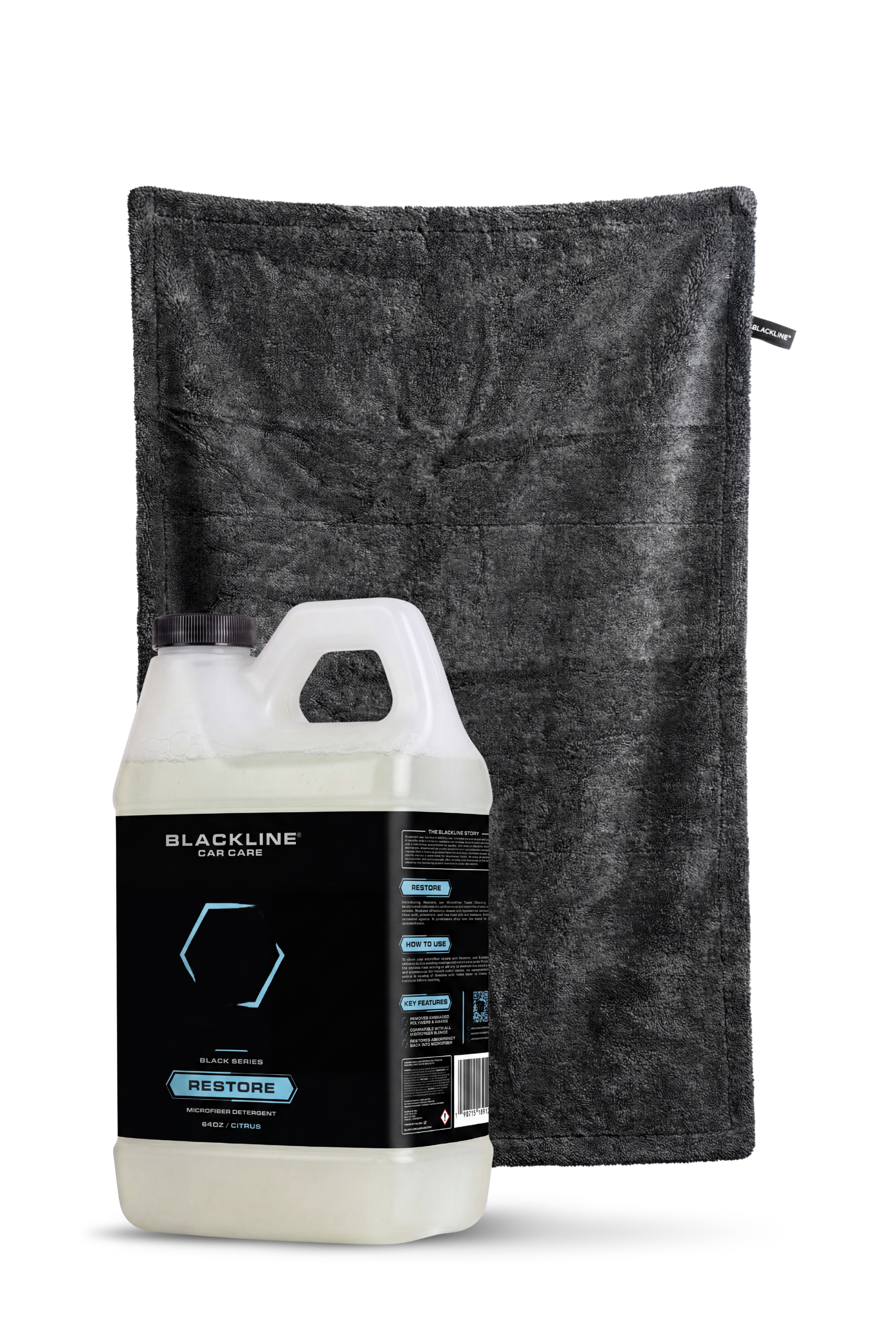 Blackline Restore Microfiber Detergent in use, washing microfiber towels.