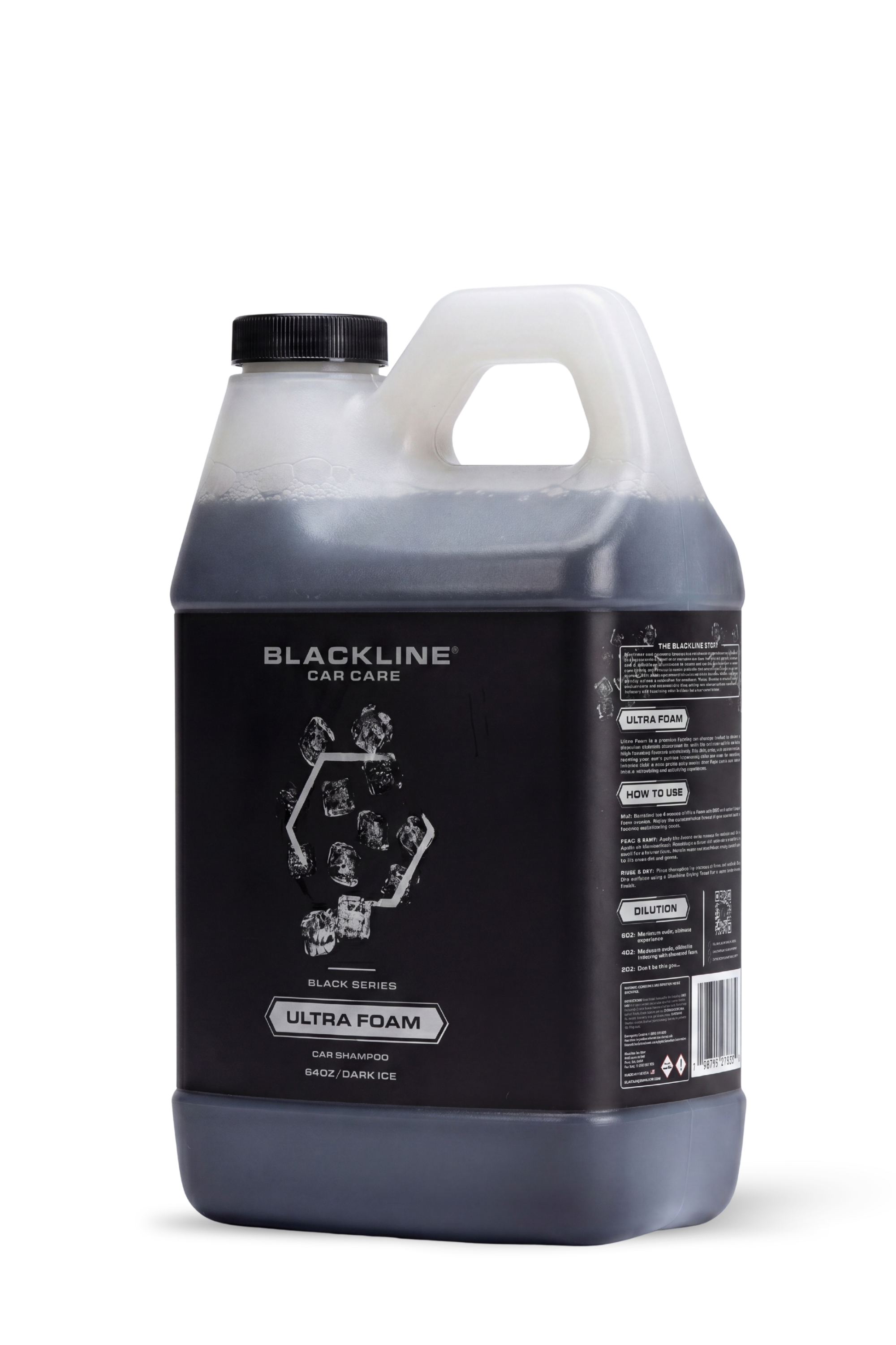 Blackline Ultra Foam car shampoo in Dark Ice scent, 64oz refill bottle.