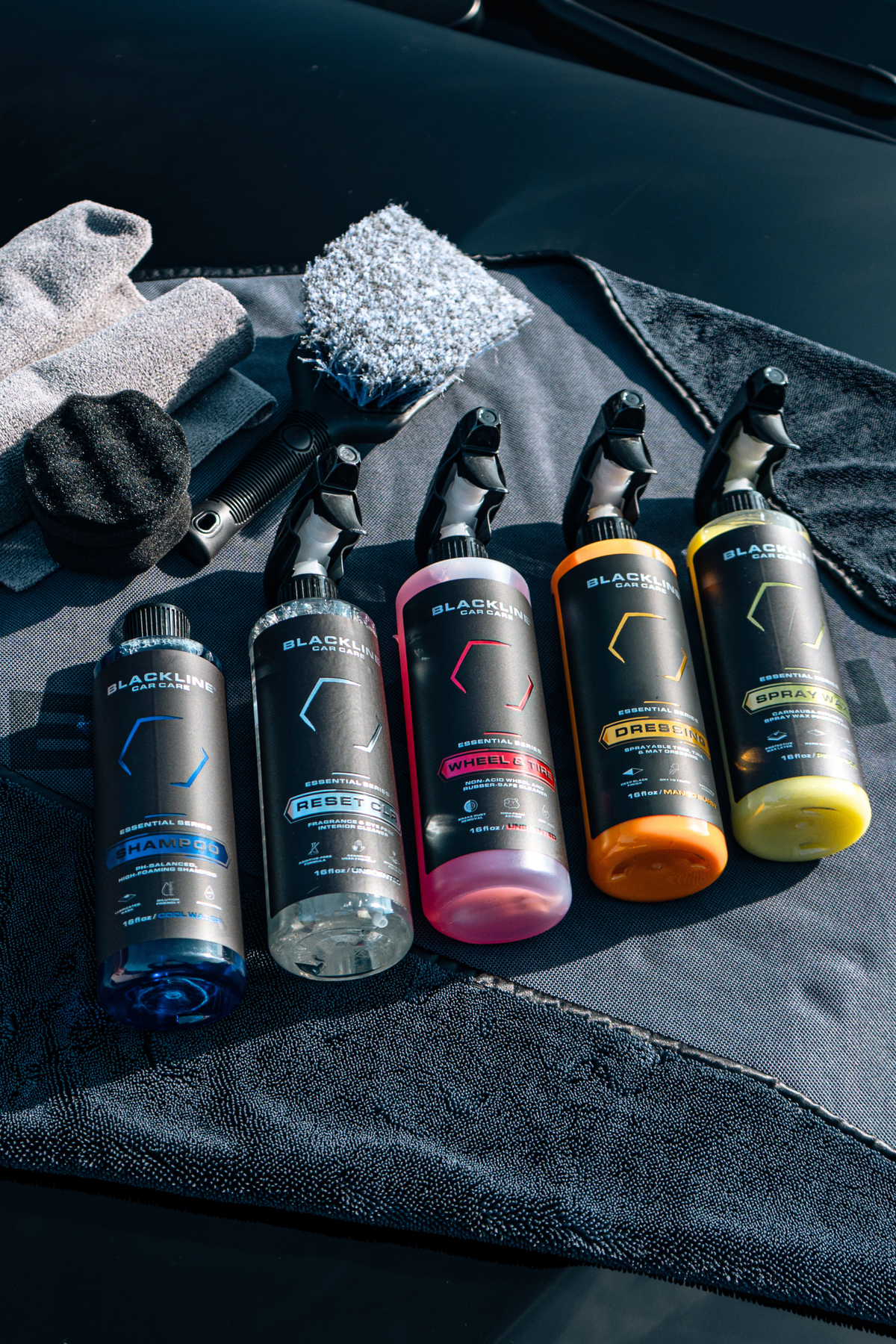 Blackline Complete Wash Kit all included exterior wash products displayed on dark background