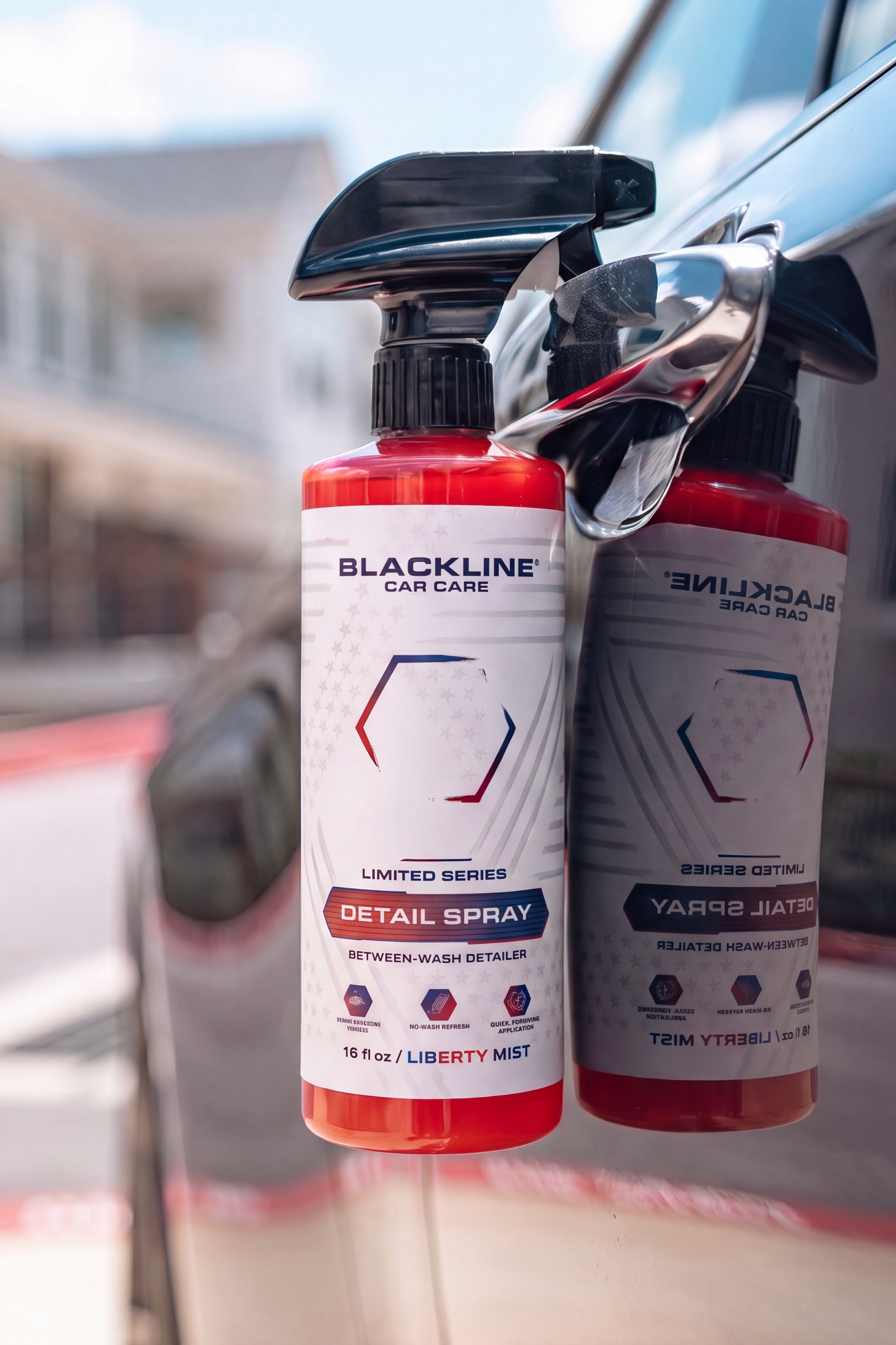 Blackline Limited Edition Liberty Mist Detail Spray delivering streak-free shine on a car.