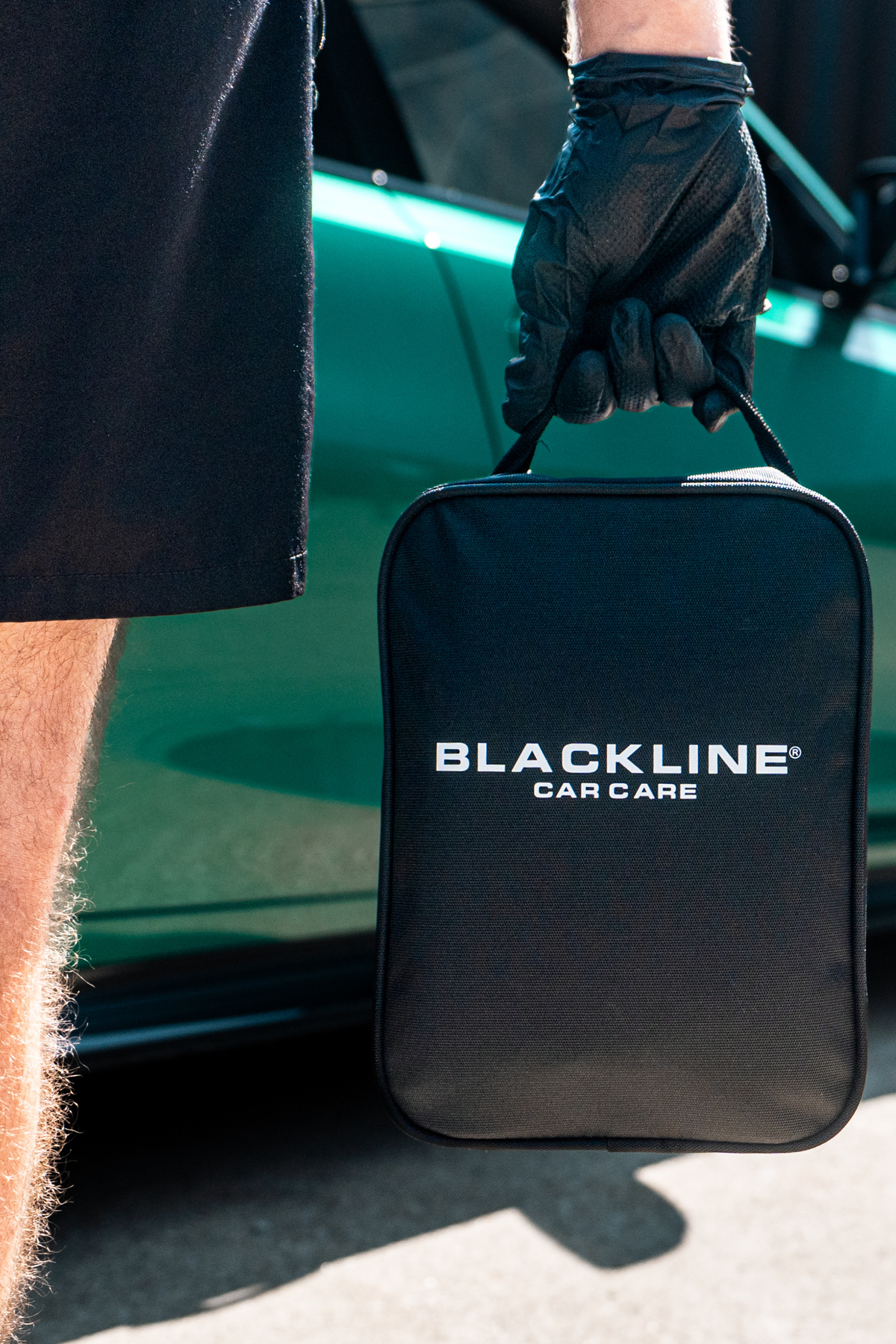 Blackline Velocity Detailing Bag overhead angle on dark background