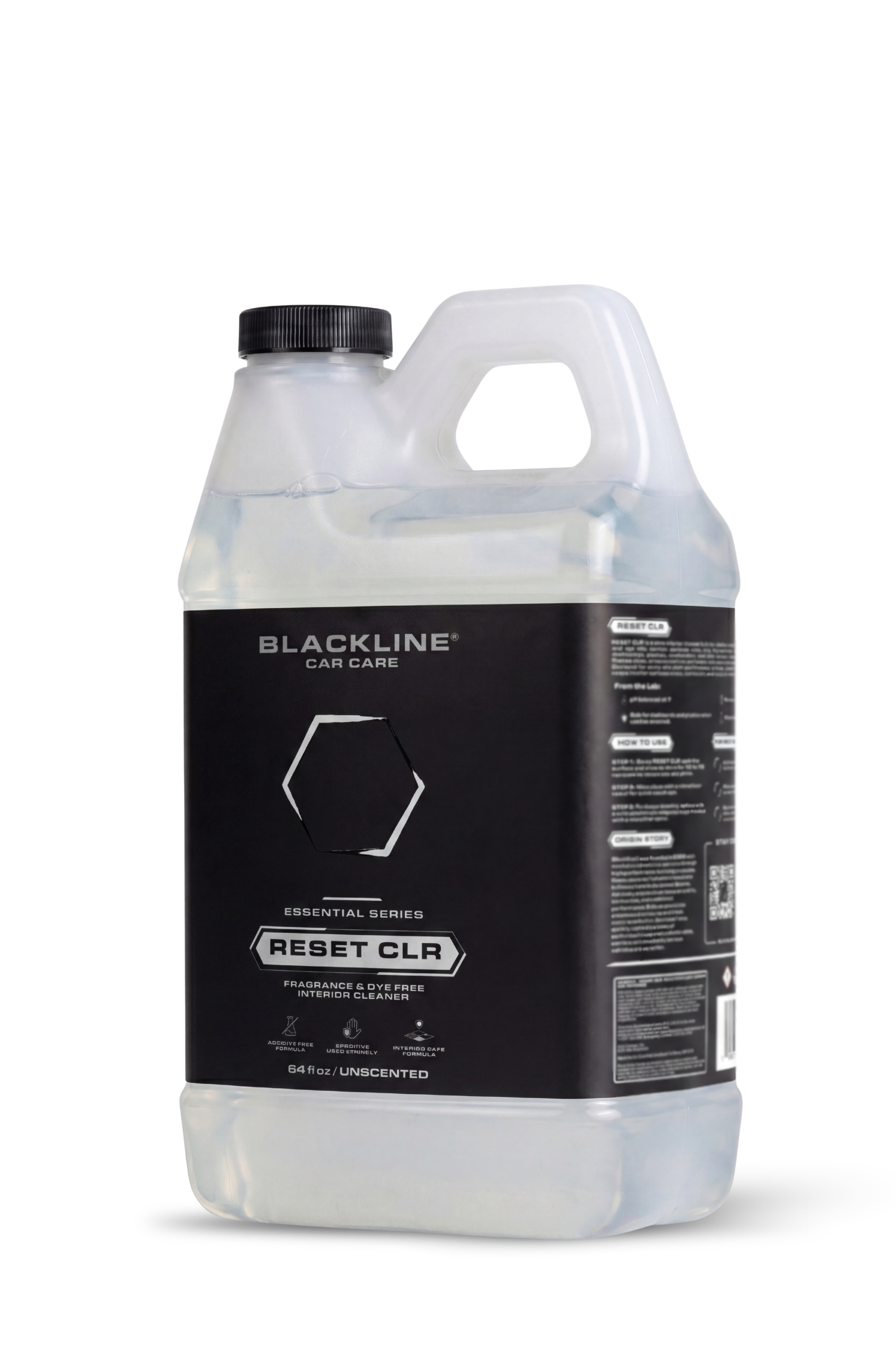 Blackline Reset interior cleaner in action during a car interior detailing session.