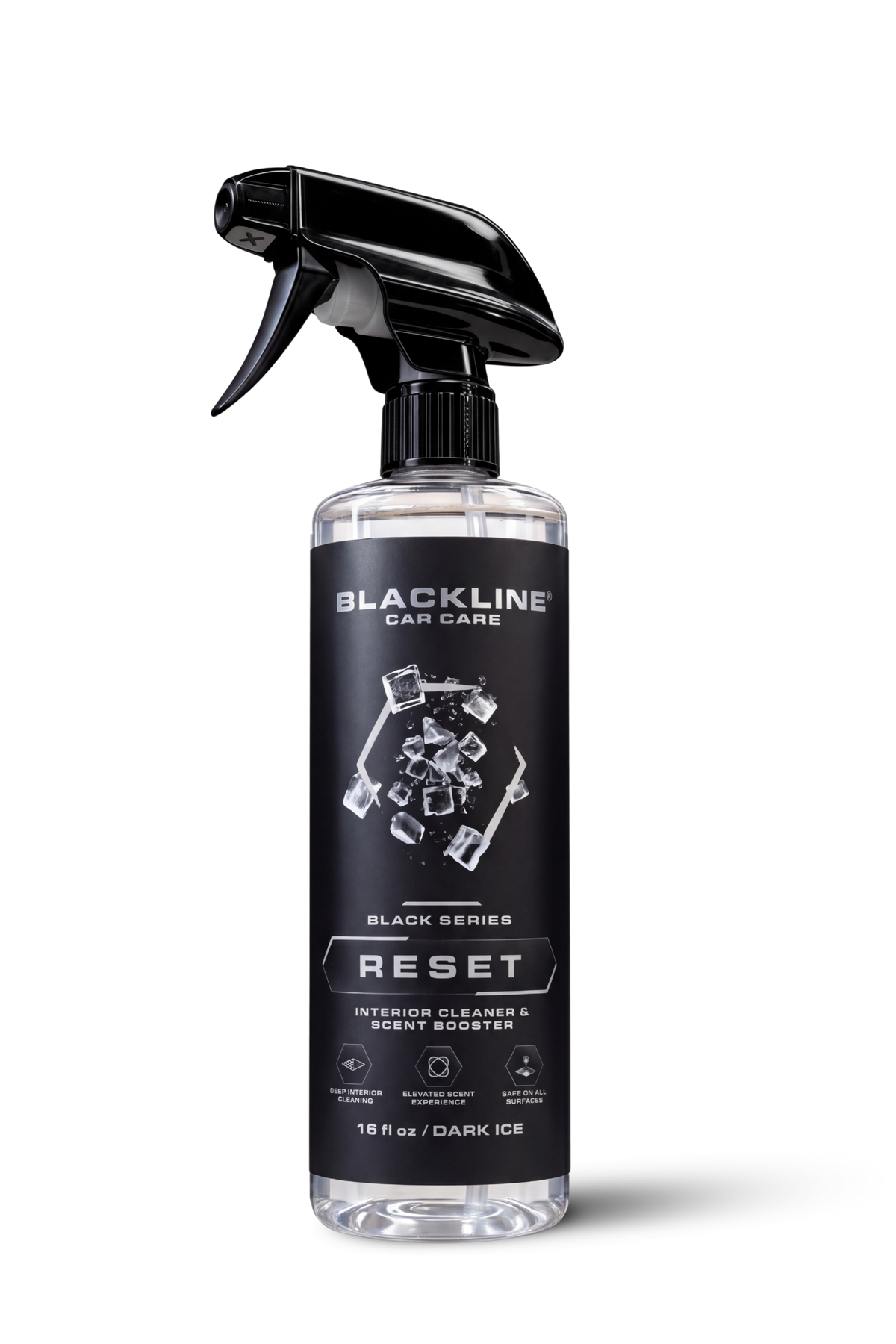 Blackline Reset Interior Cleaner Dark Ice single black spray bottle on white background