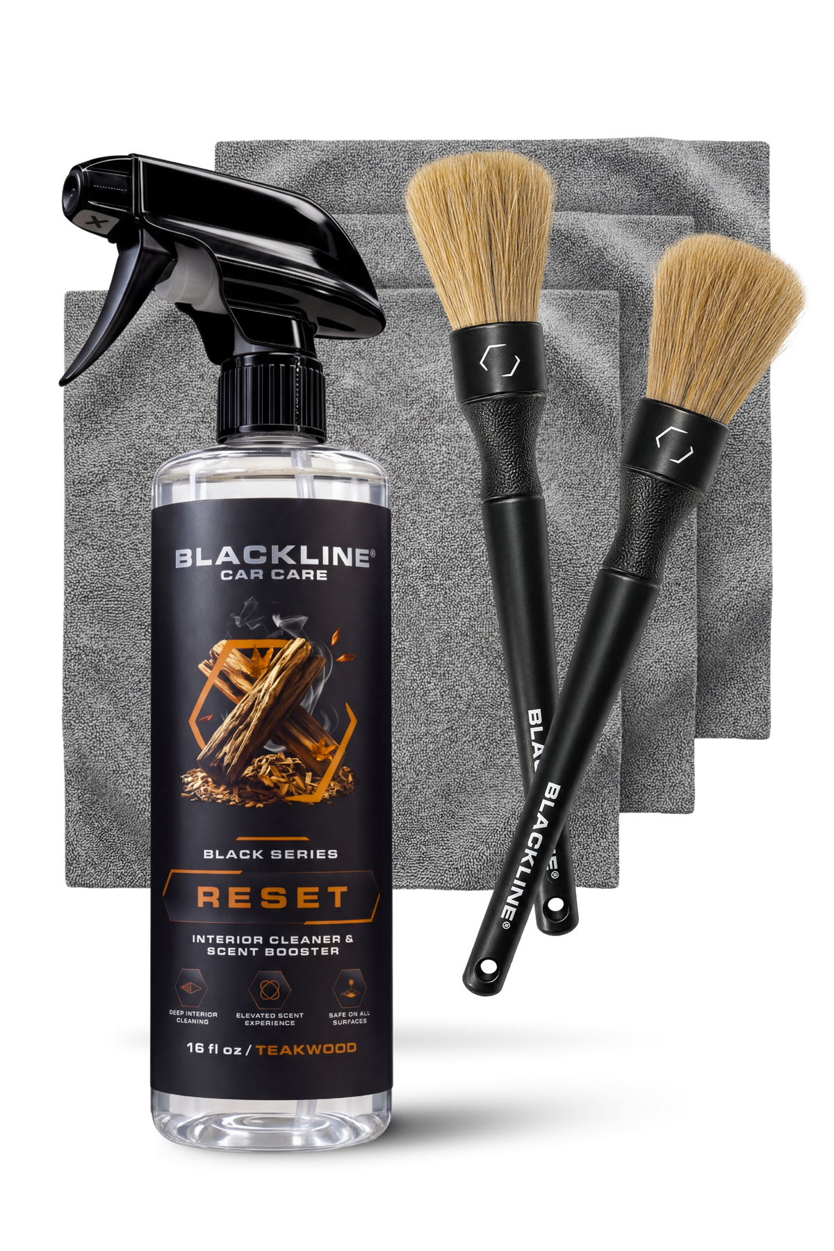 Blackline Reset Interior Cleaner Teakwood Complete System with spray bottle and accessories