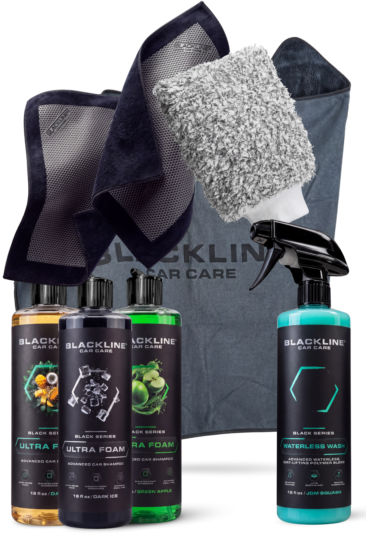 Blackline paint revival bundle with Fresh scented Reset interior cleaner on dark background