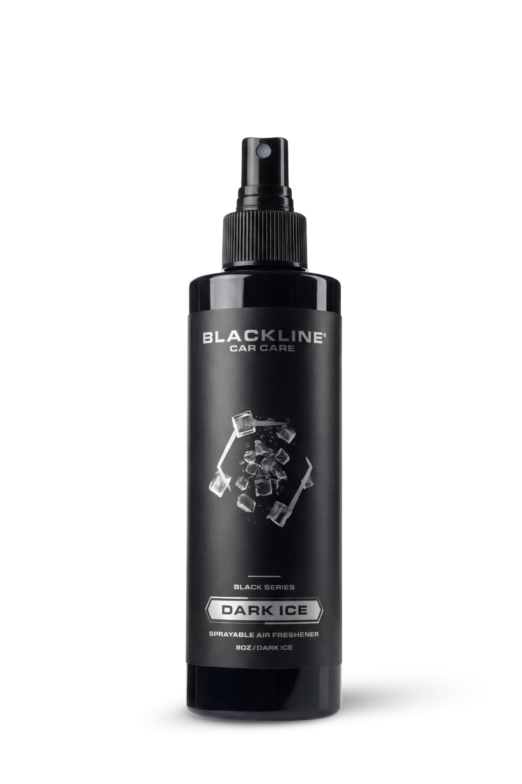 Blackline 8oz air freshener spray in Dark Ice scent, black bottle.