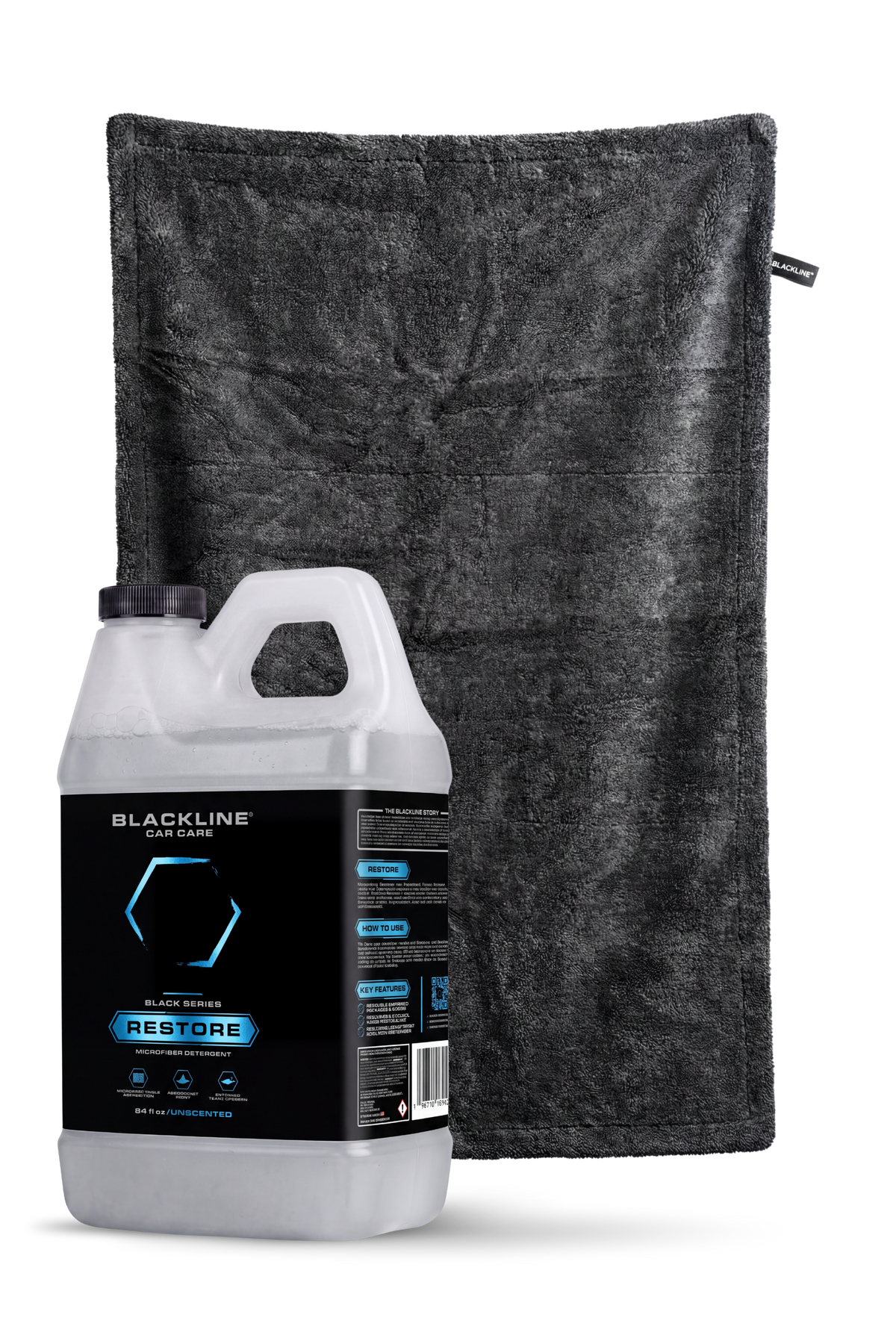 Blackline Drying Towel Care Bundle in Carbon colorway with 64oz Restore detergent