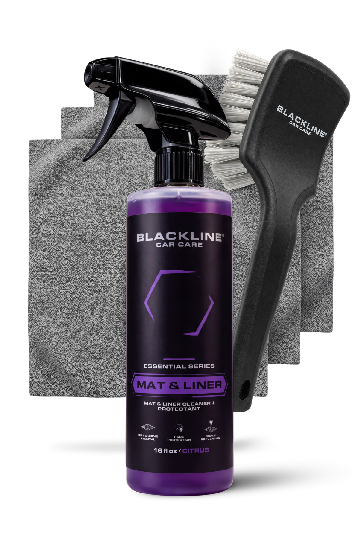 Blackline Essential Series Mat and Liner 16oz with Stiff Tire Brush and microfibers