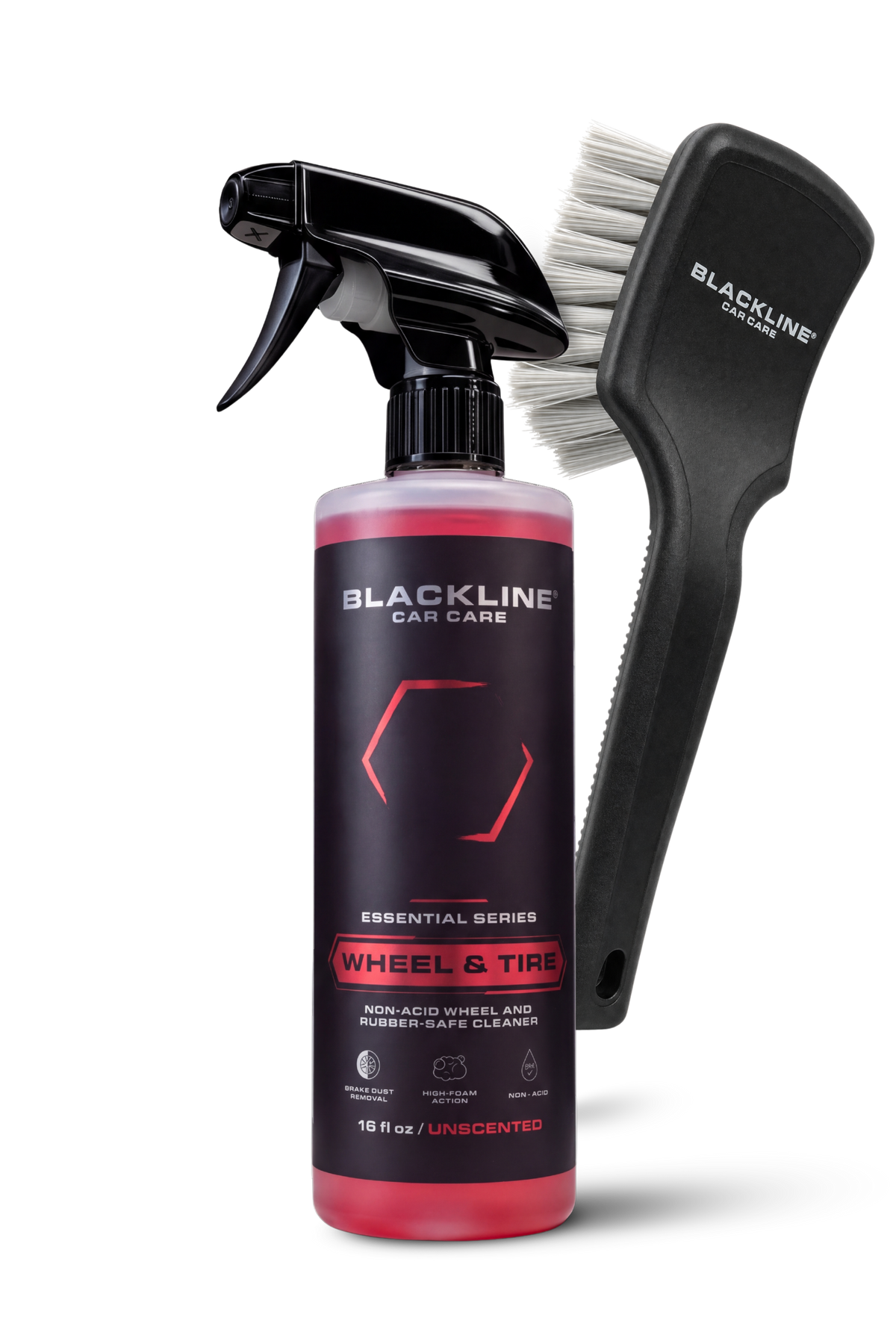 Blackline Wheel & Tire Cleaner 16oz with stiff bristle tire brush