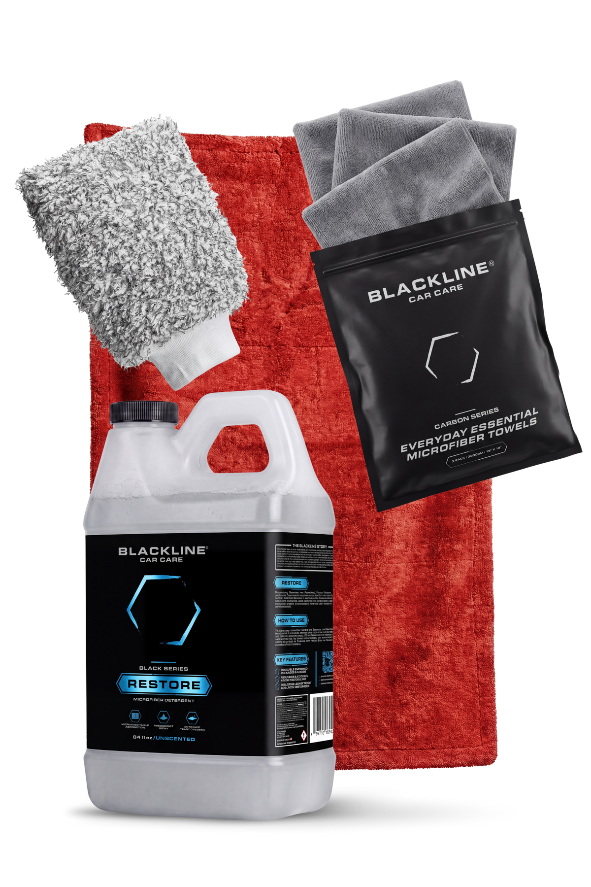 Blackline Microfiber Kit in Crimson colorway with assorted detailing microfiber towels
