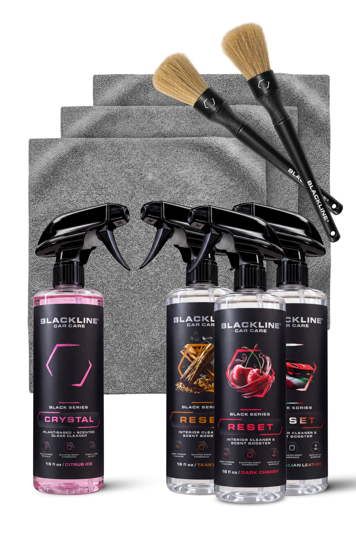 Blackline interior cleaner new customer bundle in Rich scent — spray bottles displayed