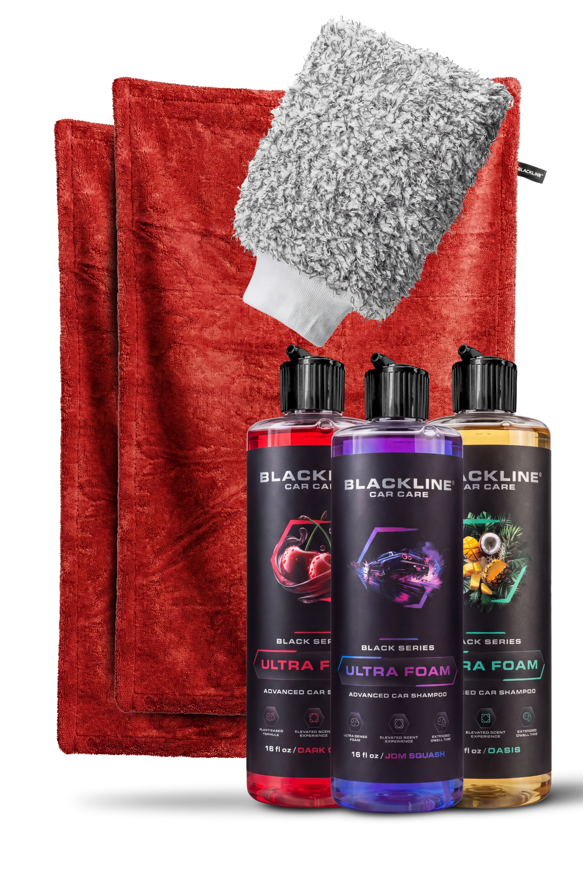 Blackline #1 Rated Viral Drying Towel new customer bundle in Crimson colorway with Sweet Reset cleaner on dark background