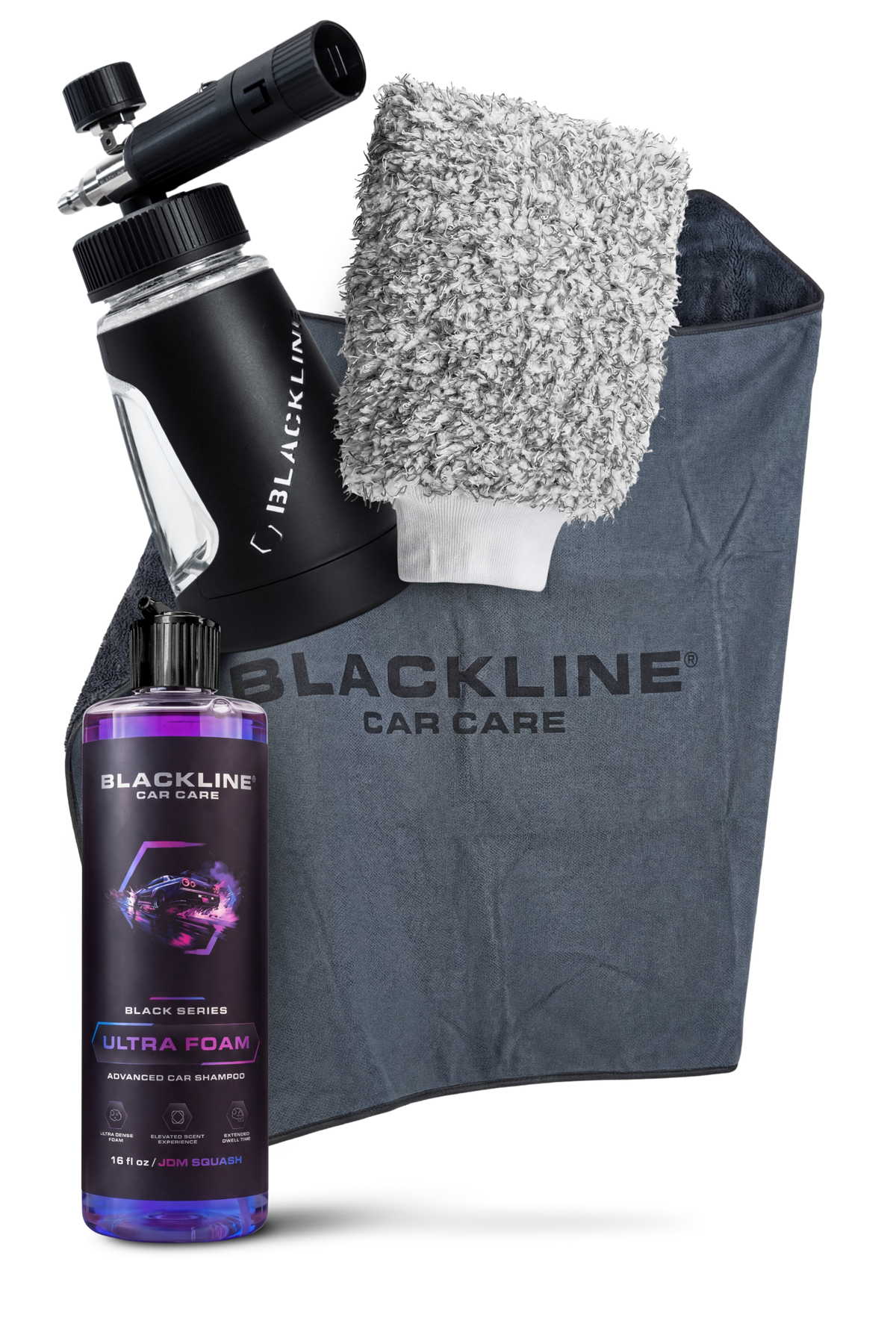 Blackline Ultra Series Foam Cannon complete system with all included fittings and components laid out.