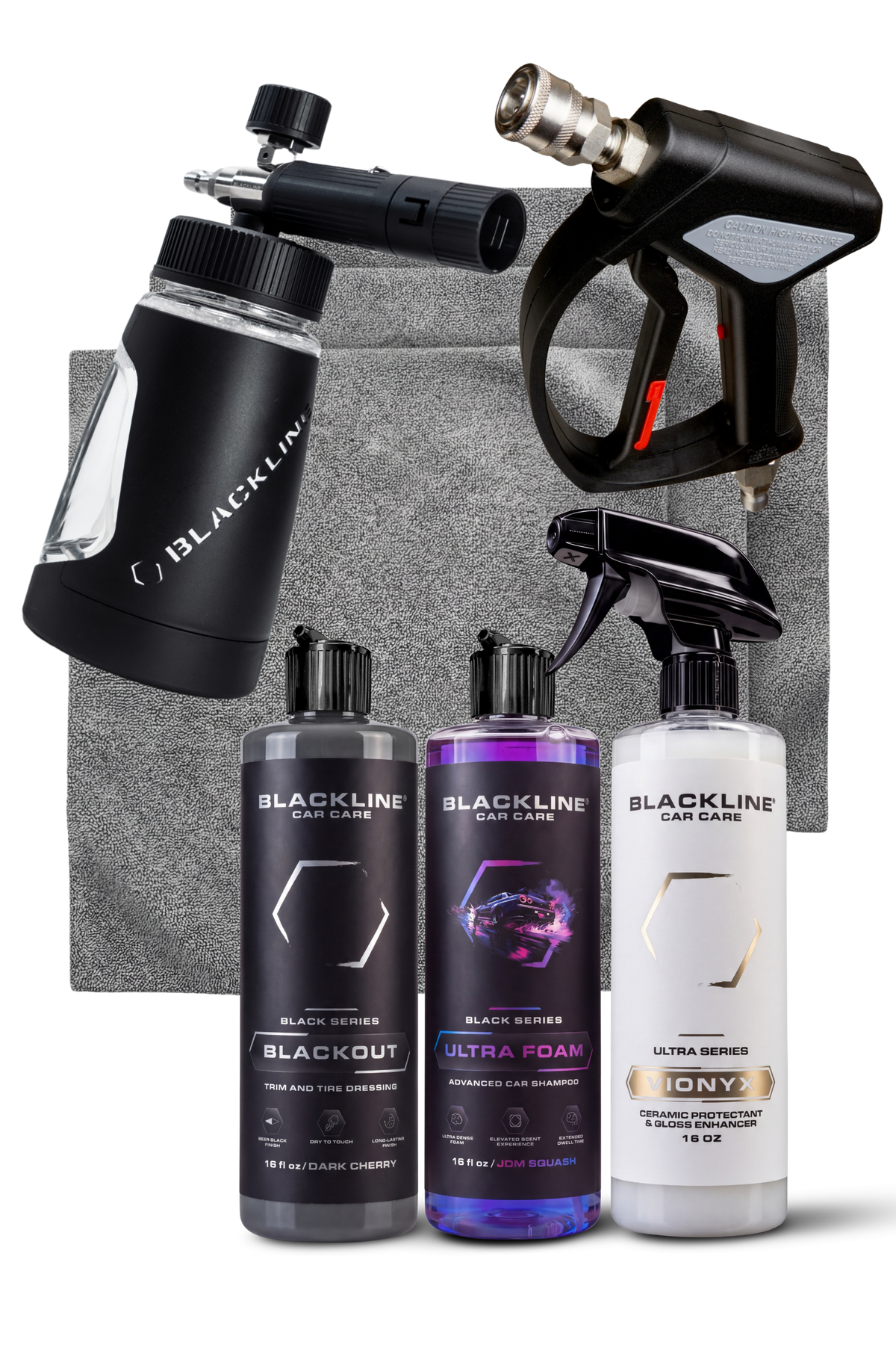 Blackline Ultra Bundle product collection with foam cannon and car care essentials