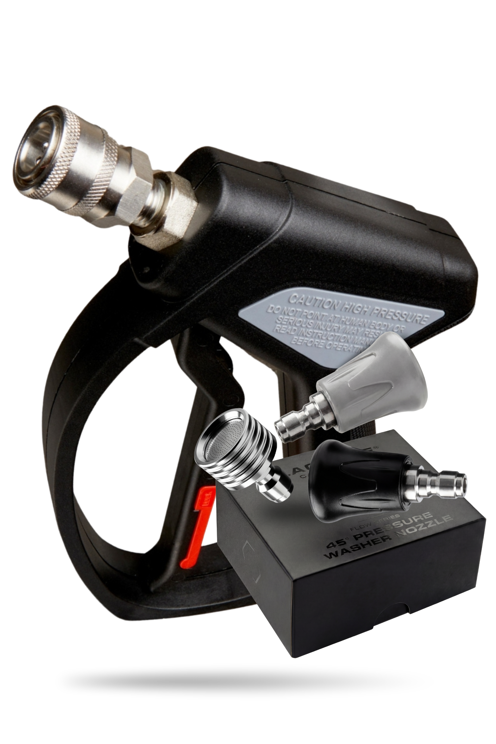 Blackline Snub-Nose Pressure Washer Gun, a compact high-pressure spray gun for car detailing.