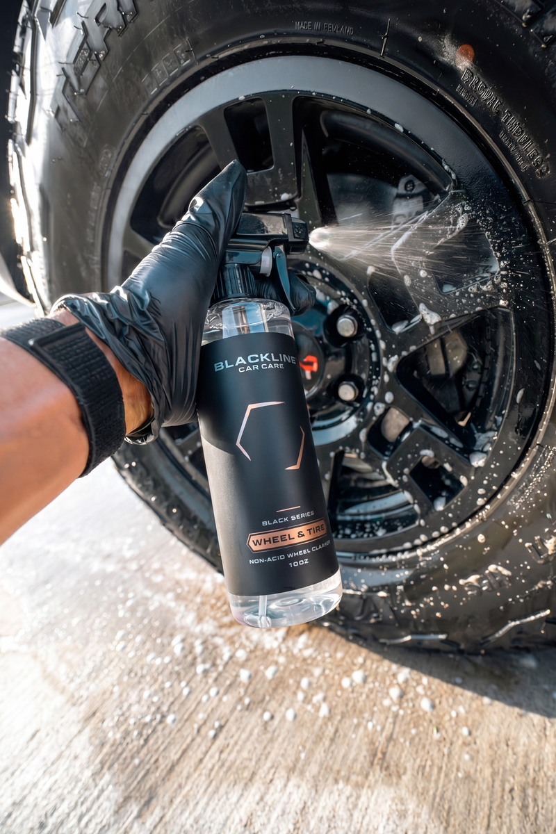 Clean wheel after rinsing off Blackline Wheel n Tire Cleaner.