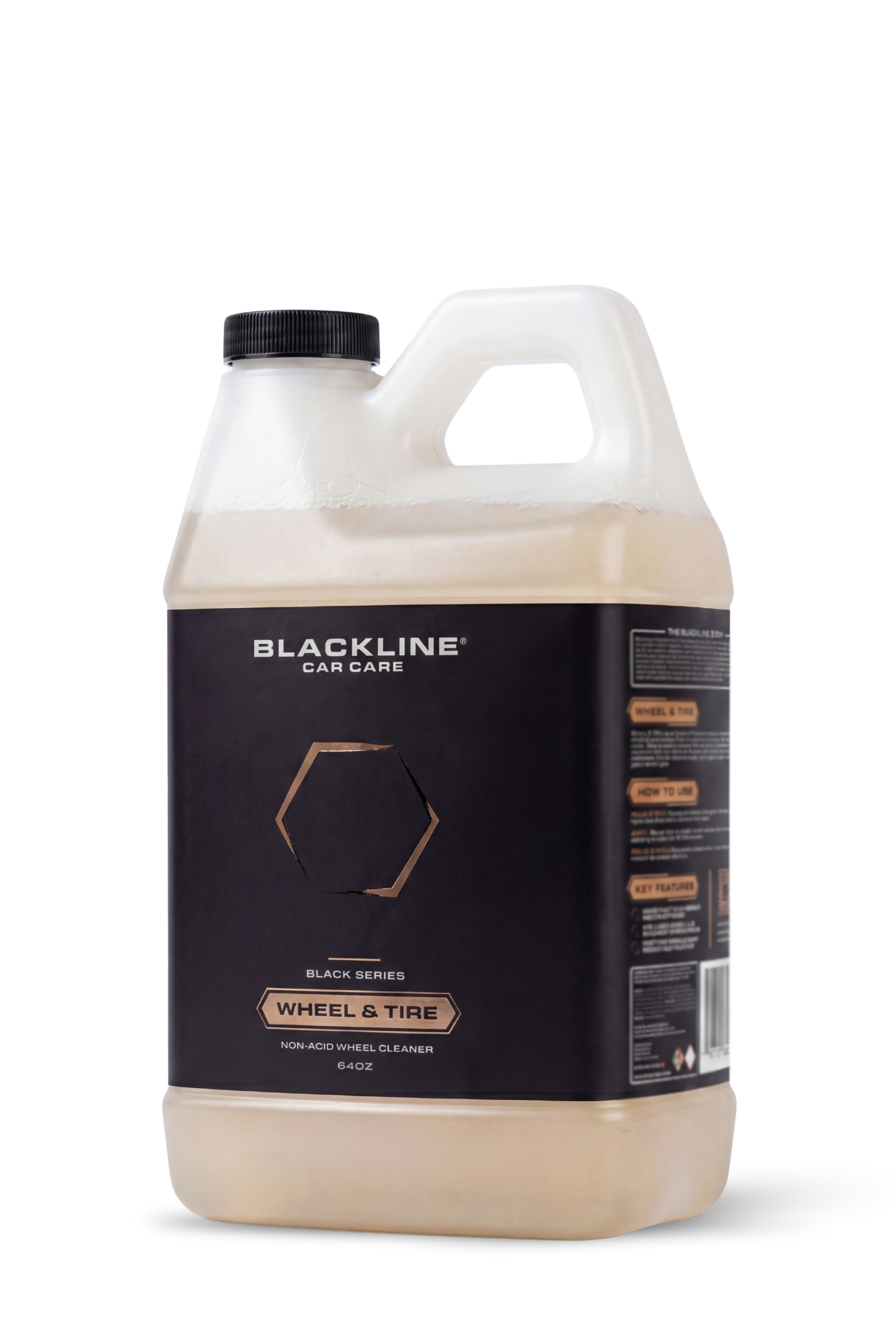 Blackline Wheel N' Tire Cleaner 64oz large refill bottle, standalone product shot.