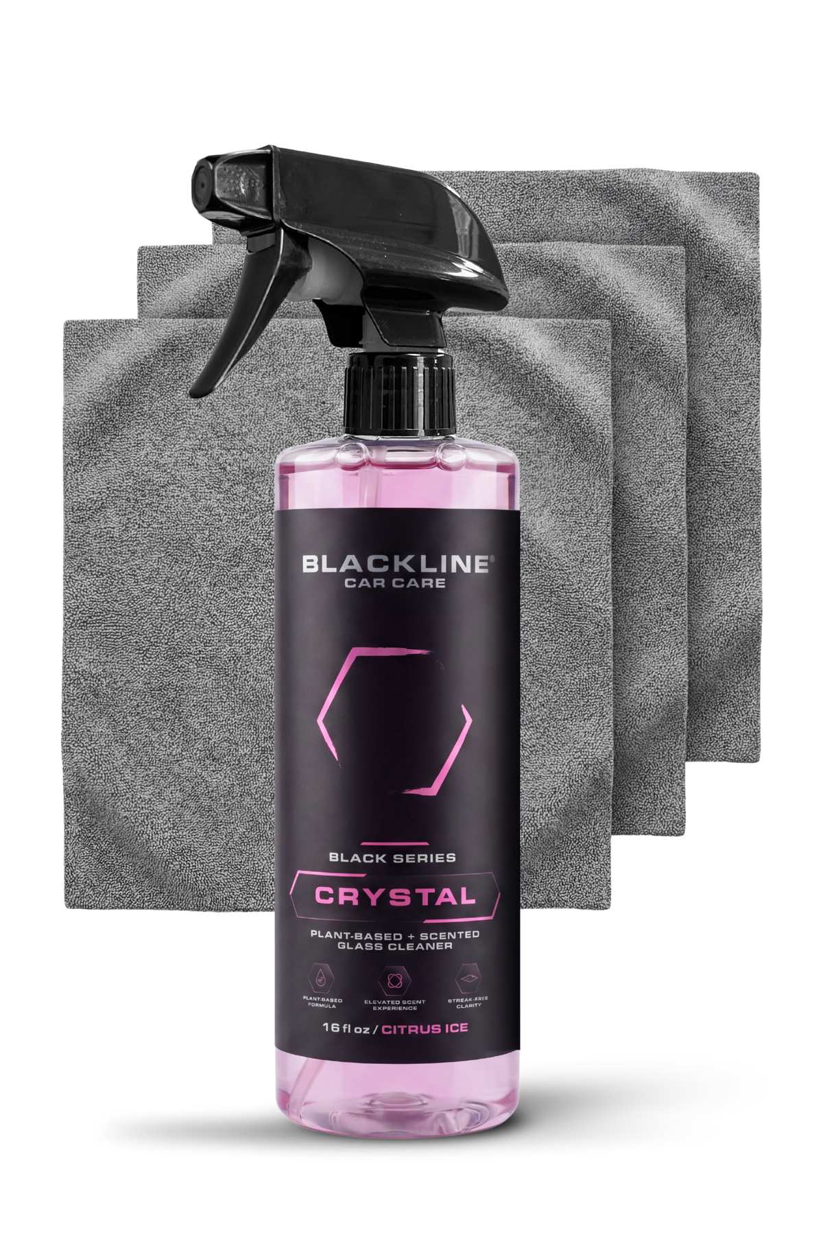 Blackline Crystal Glass Cleaner 16oz bundle, two spray bottles side by side