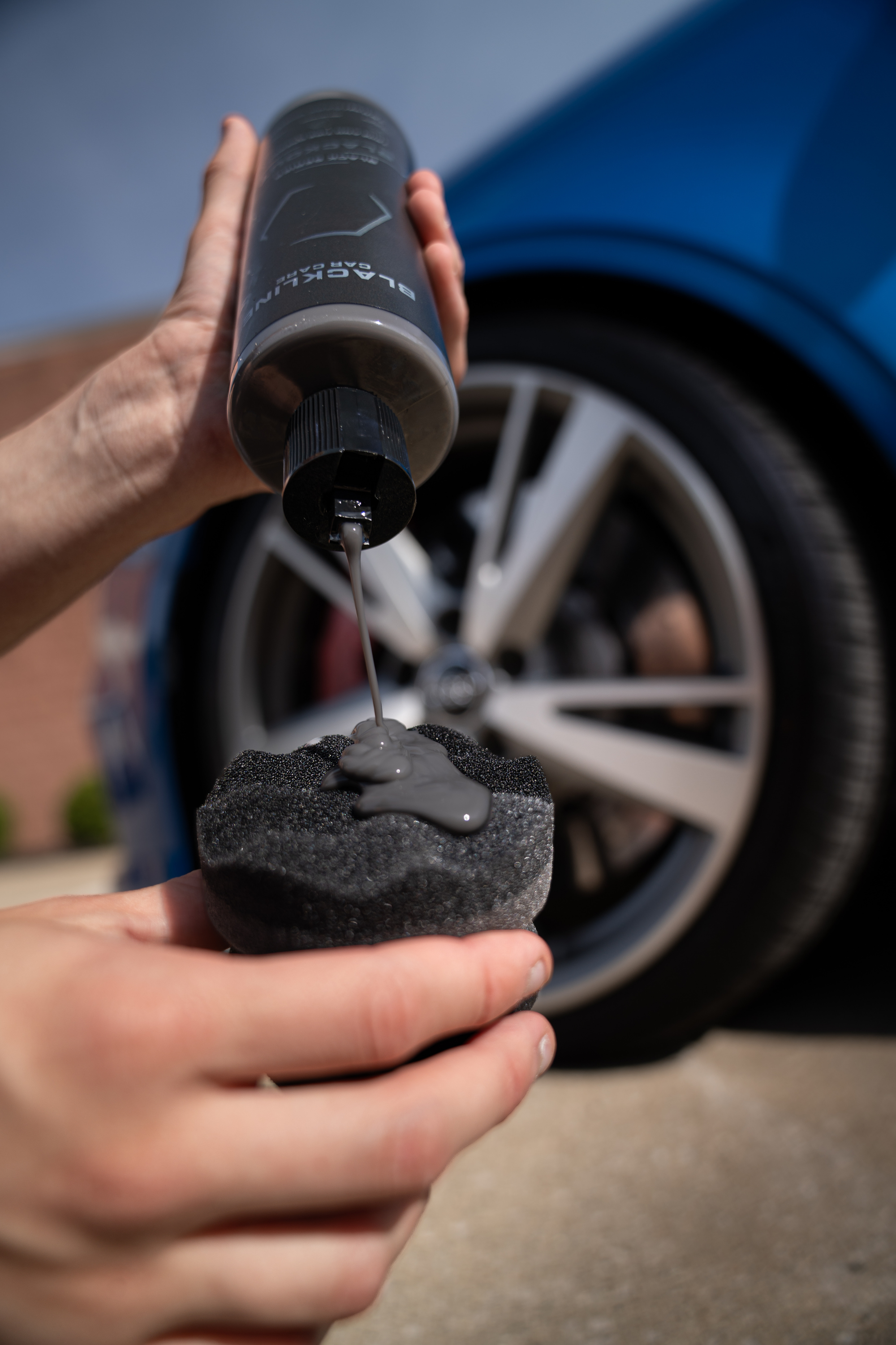 Blackline hex applicator pad, foam car detailing tool for wax, polish, and coating application.