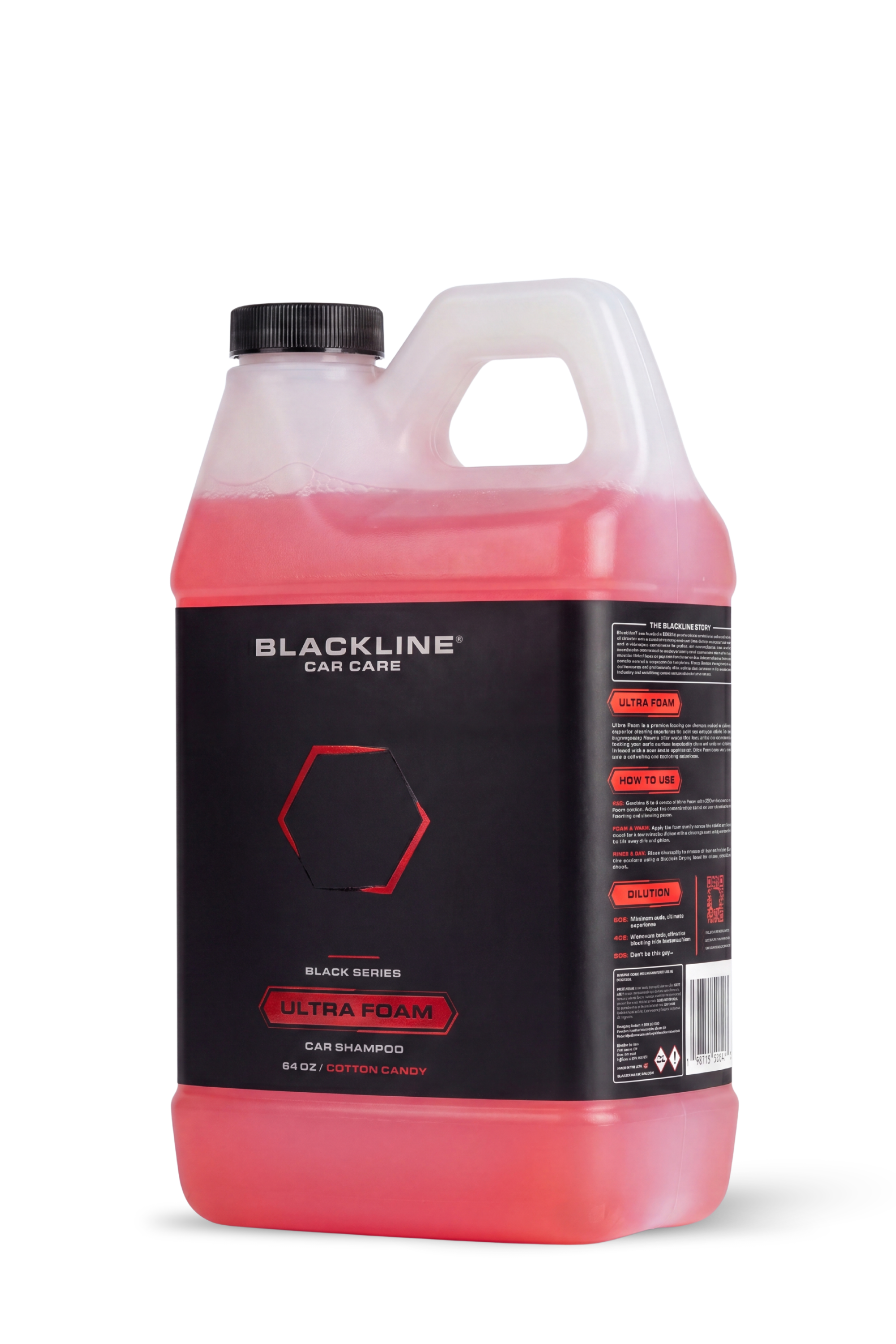 Blackline Ultra Foam car shampoo in Cotton Candy scent, 64oz refill bottle.