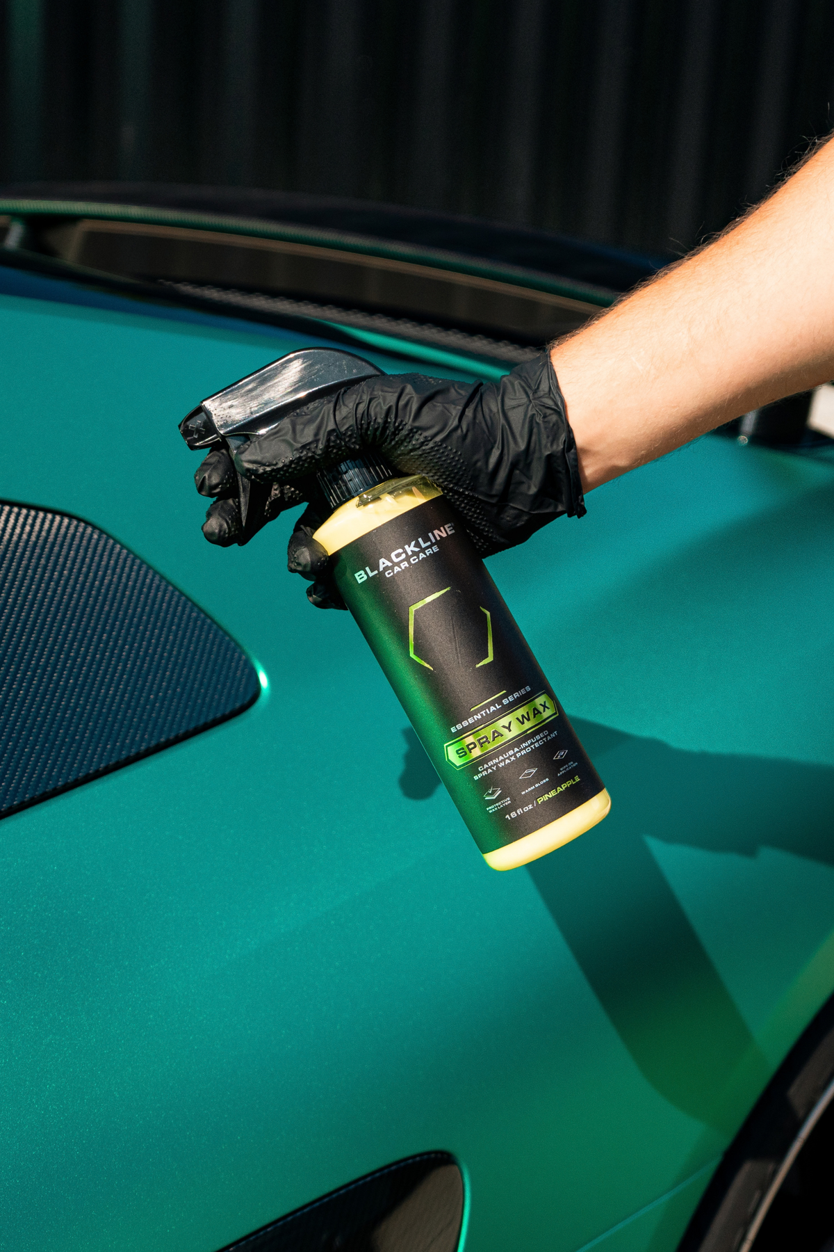 Gleaming vehicle finish showing deep gloss protection from Blackline Spray Wax.