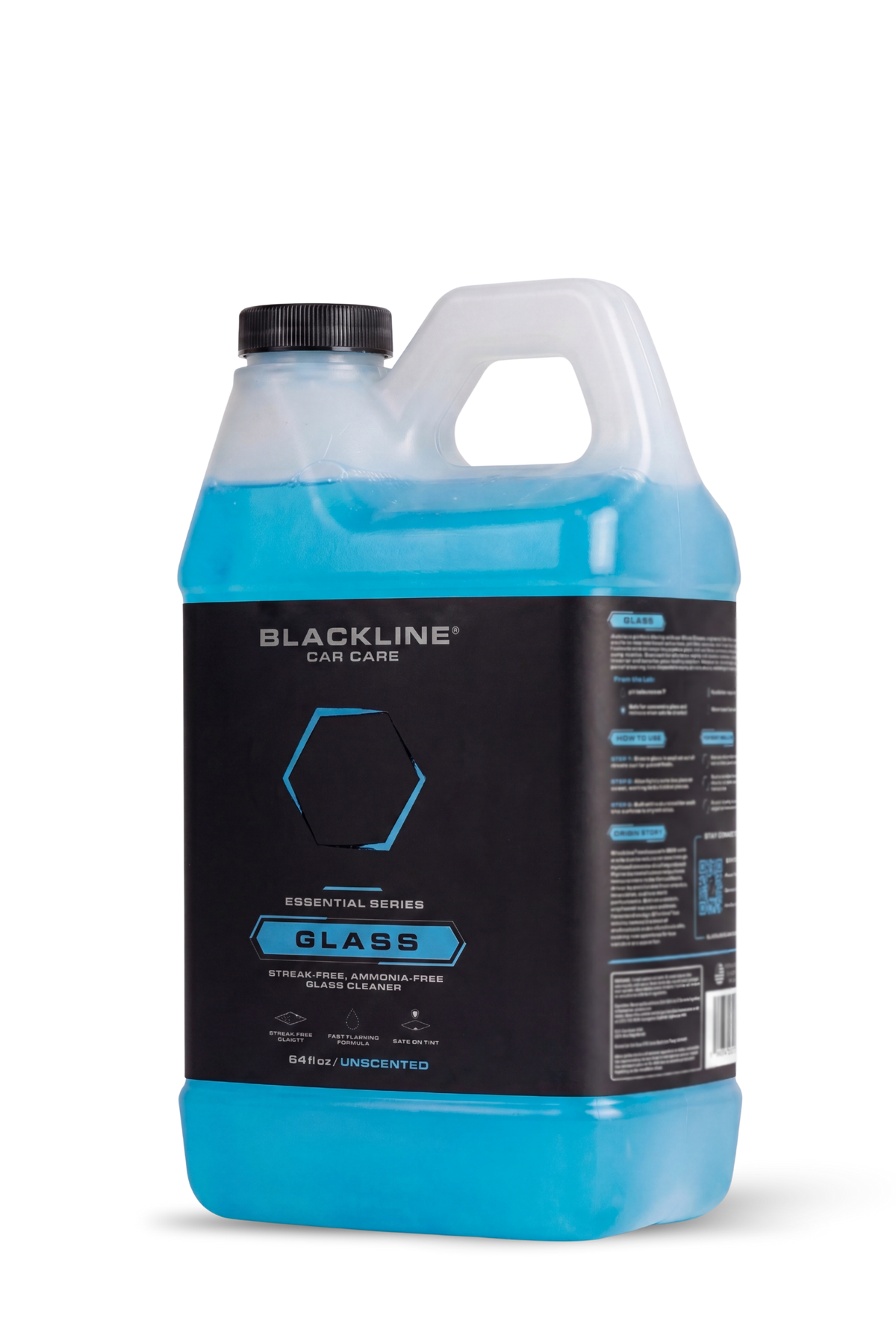 Blackline Glass cleaner worked across an automotive glass surface during detailing.