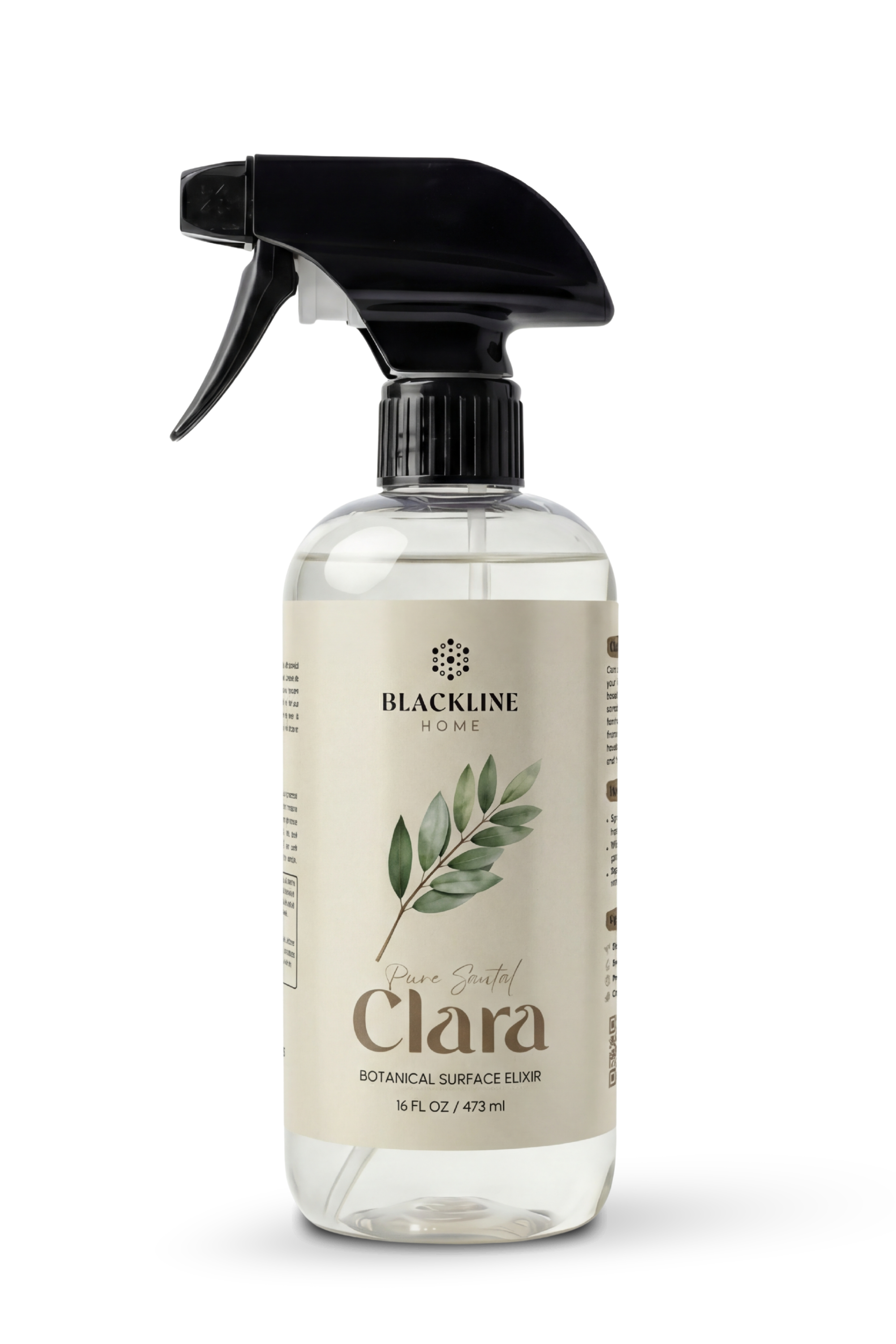 Blackline Home Clara 16oz spray bottle featuring plant-based formula for streak-free surface cleaning.