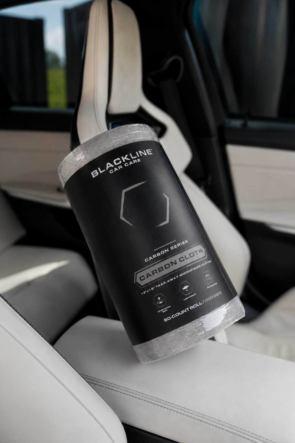 Blackline Carbon Cloth in use on a glossy car panel during detailing