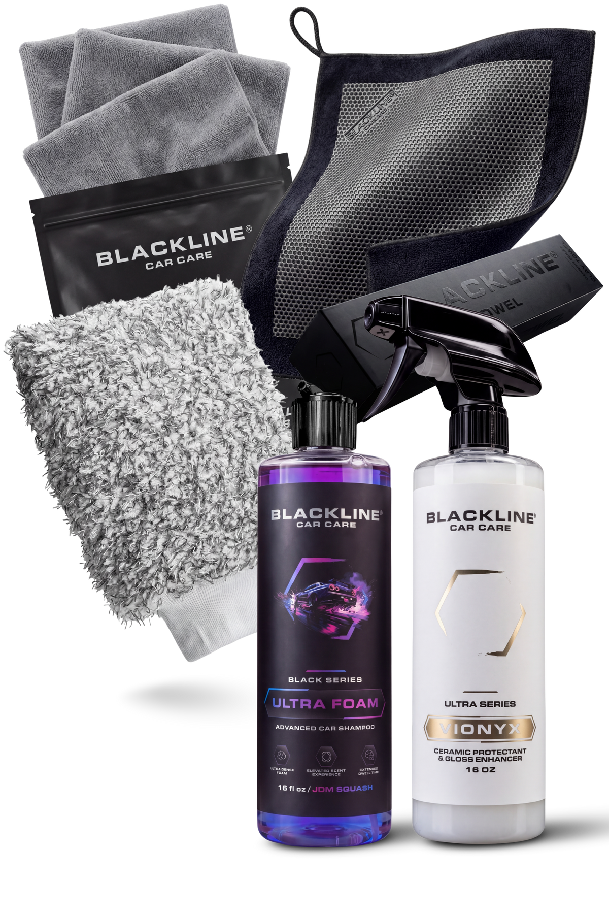Blackline Vionyx ceramic protectant lifestyle shot, applied to glossy vehicle panel