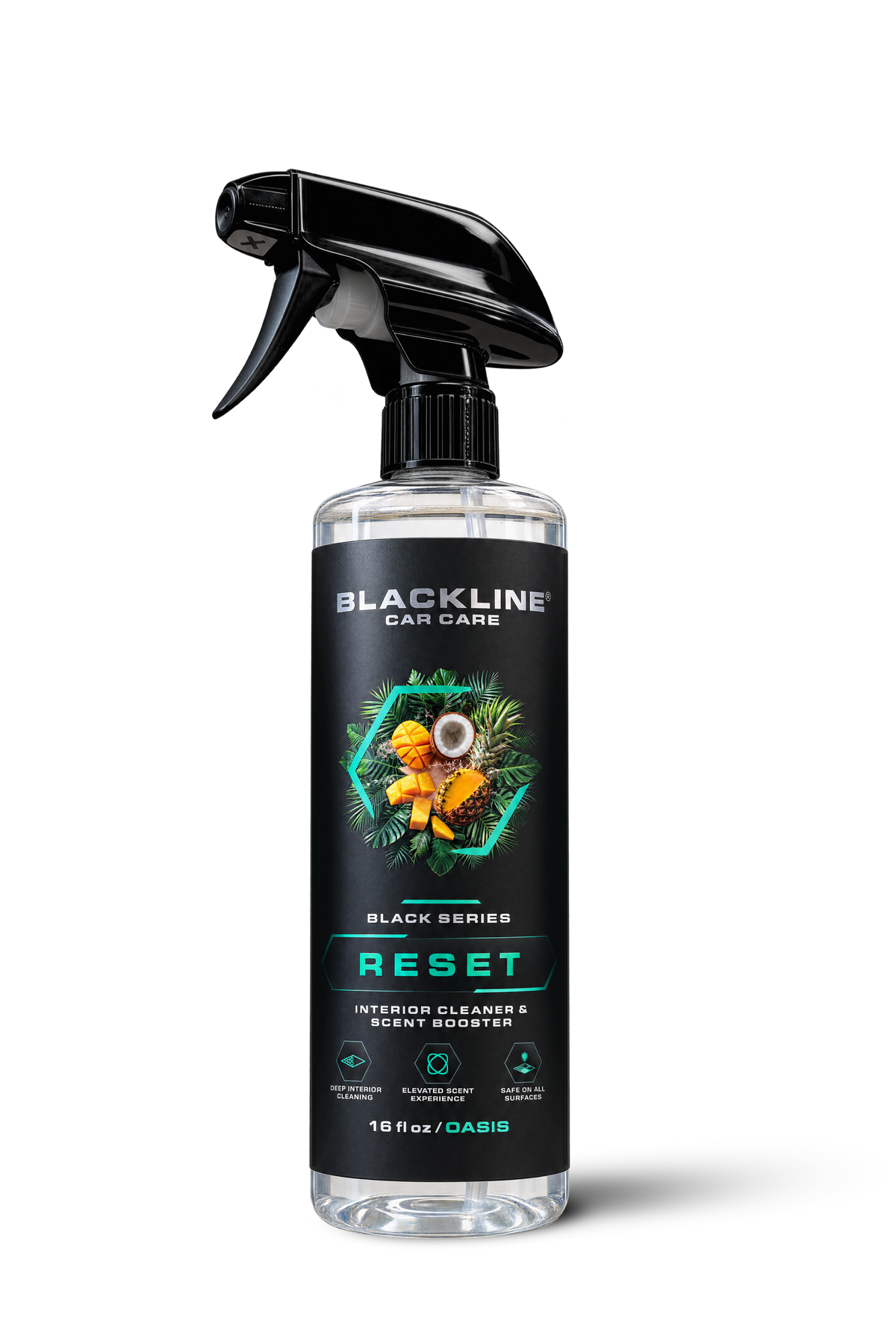 Blackline Reset Interior Cleaner Oasis single black spray bottle on white background