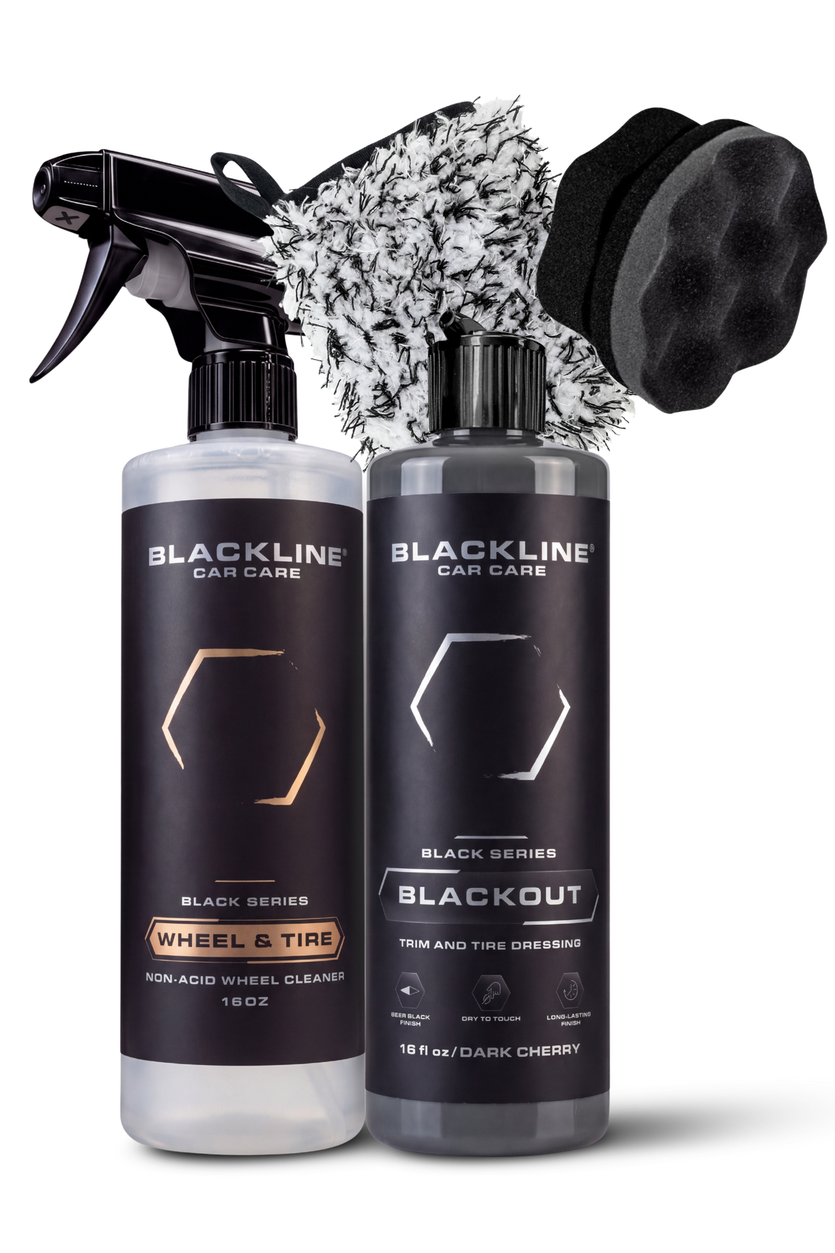 Blackline Blackout trim and tire dressing Black Series complete system bundle.