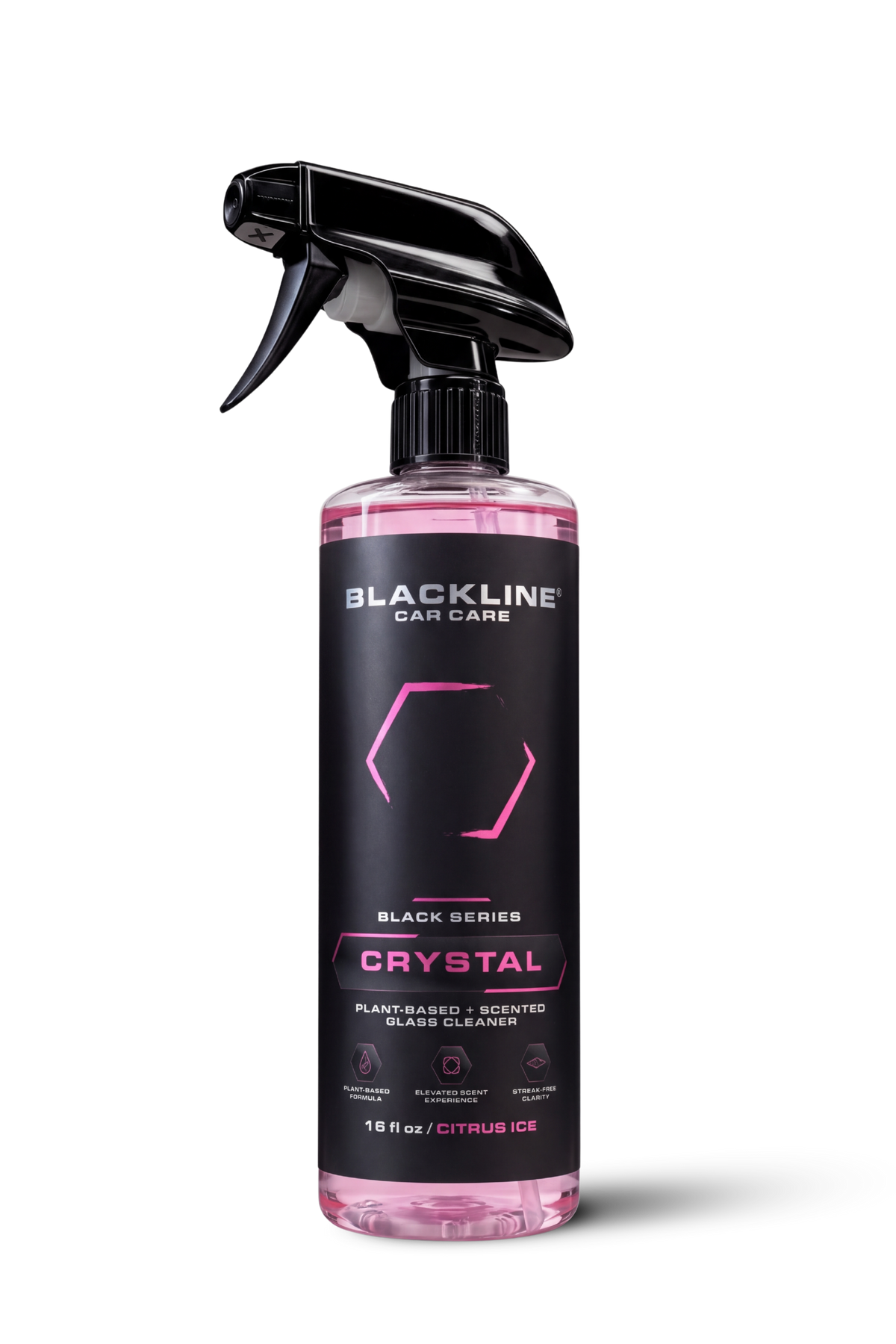 Blackline Crystal Glass Cleaner single bottle in Black Series packaging.