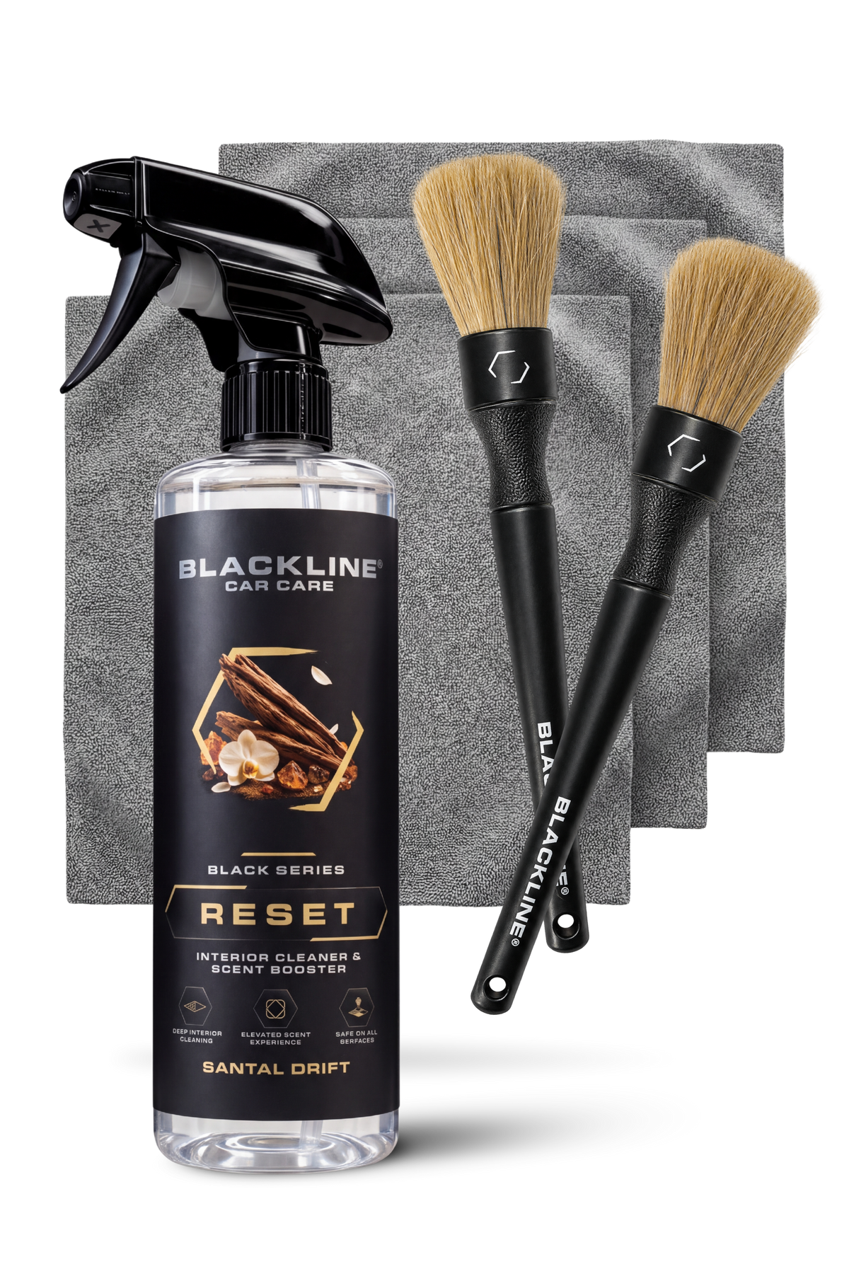 Blackline Reset Interior Cleaner Santal Drift Complete System with spray bottle and accessories