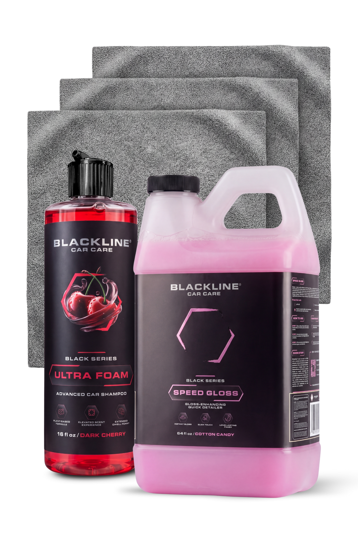 Blackline Speed Gloss 64oz Black Series complete system with microfiber towel.