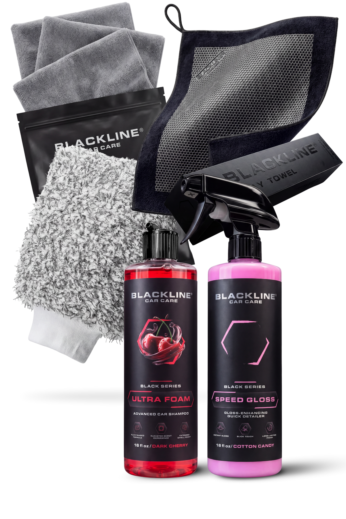 Blackline Speed Gloss quick detailer Black Series full experience kit.
