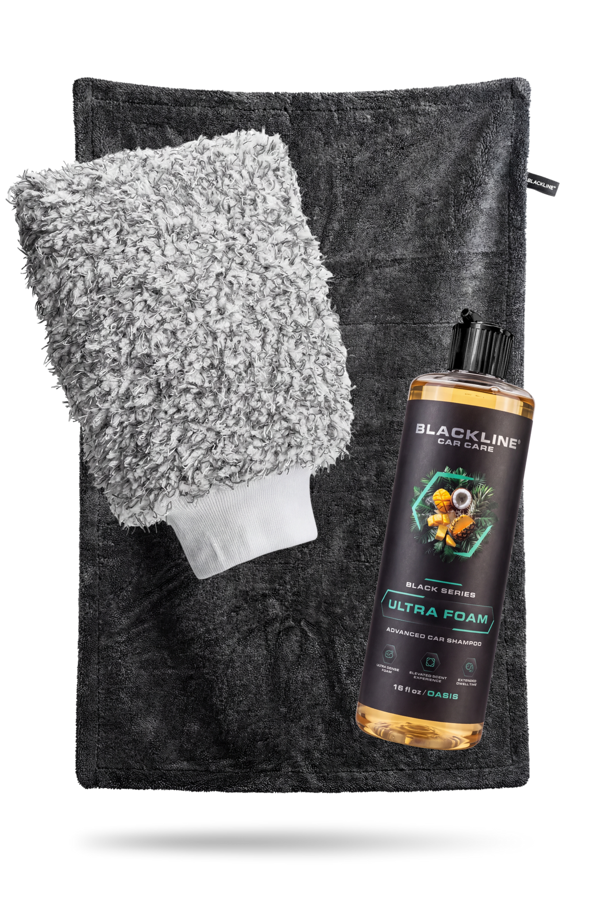 Blackline Ultra Foam Oasis complete system — foam soap bottle and accessories on dark background
