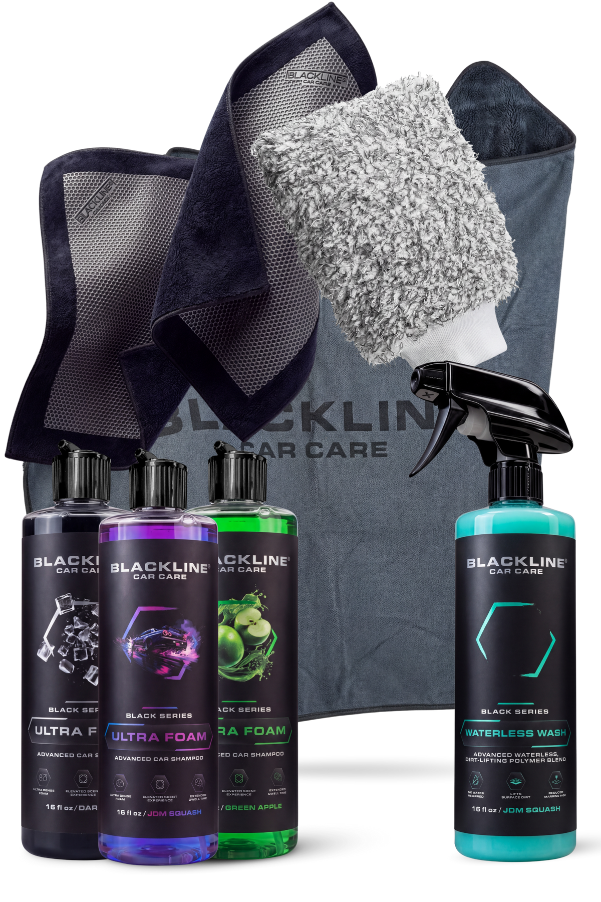 Blackline paint revival bundle with Bold scented Reset interior cleaner on dark background