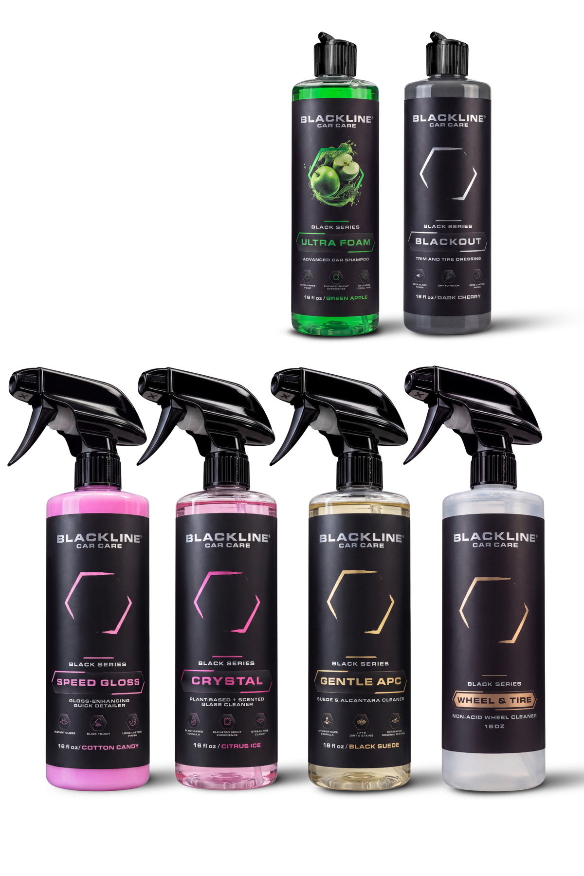 Blackline Car Care Chemical Kit with assorted car care product bottles