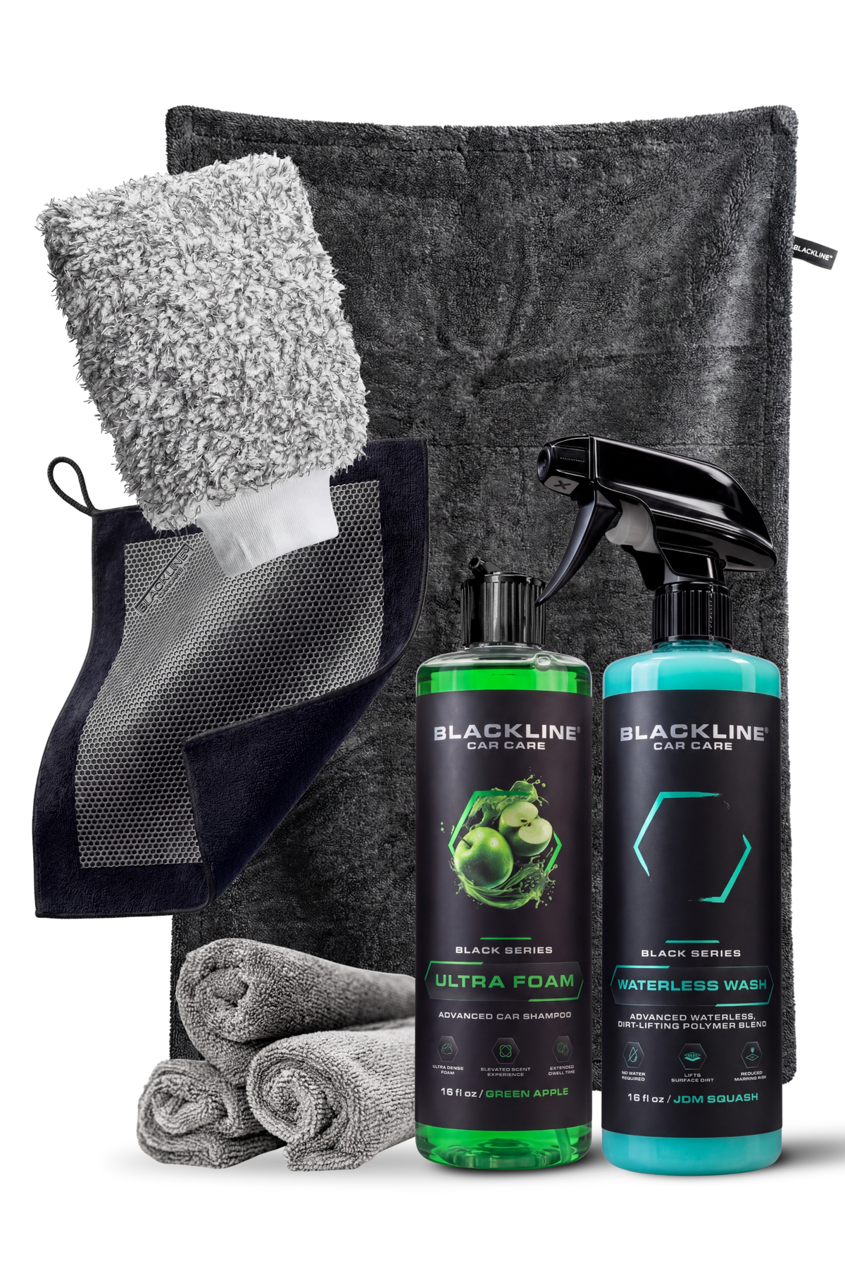 Blackline Synthetic Clay Towel Full Experience kit with Twisted-Loop drying towel, wash mitt, Ultra Foam, Waterless Wash and microfibers