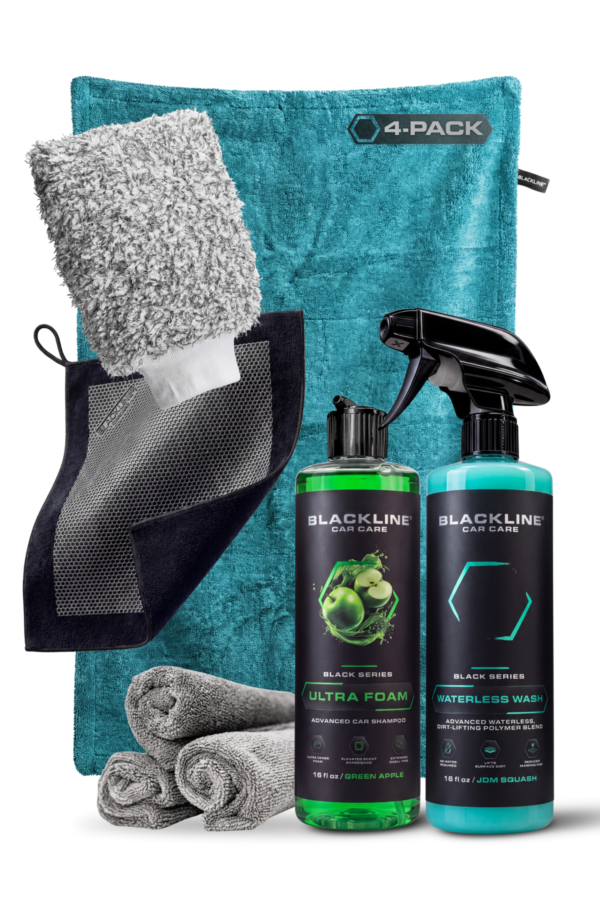 Blackline Twisted-Loop Drying Towel 4-Pack Aqua with Green Apple Ultra Foam 16oz