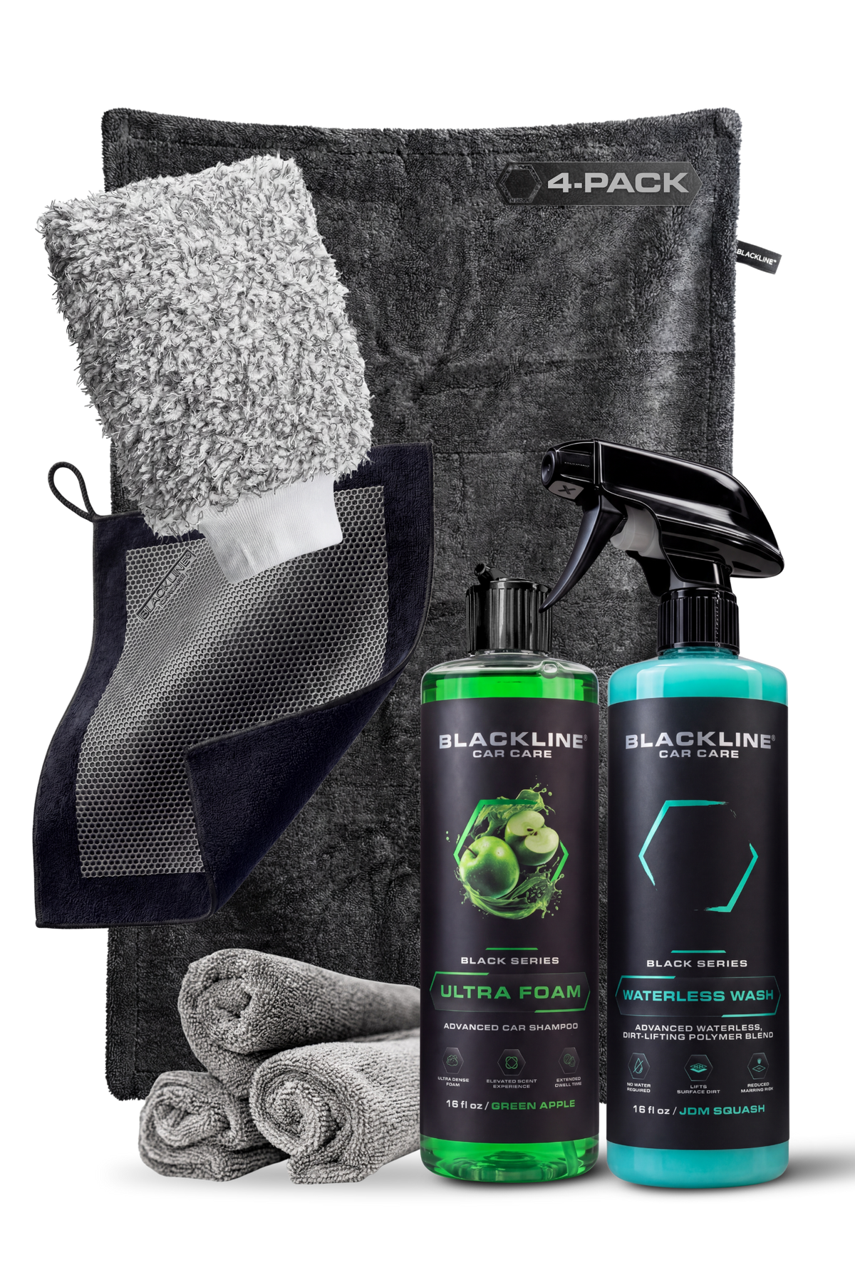 Blackline Twisted-Loop Drying Towel 4-Pack Carbon with Green Apple Ultra Foam 16oz