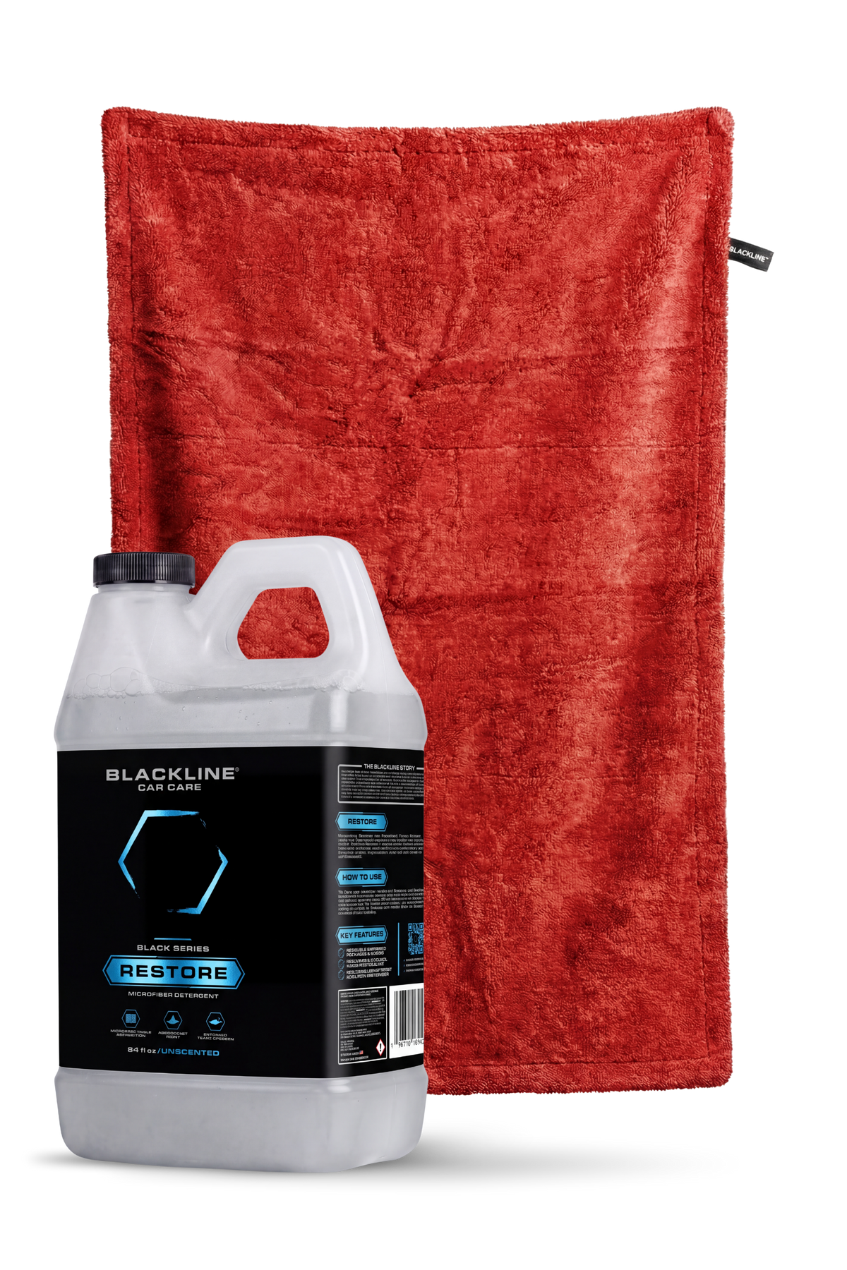 Blackline Drying Towel Care Bundle in Crimson colorway with 64oz Restore detergent