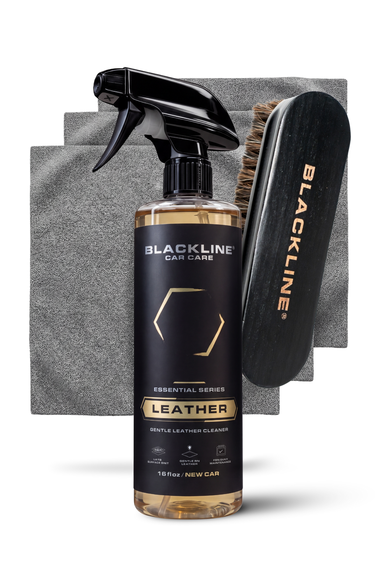 Blackline Leather 16oz with leather brush and microfiber applicator cloths