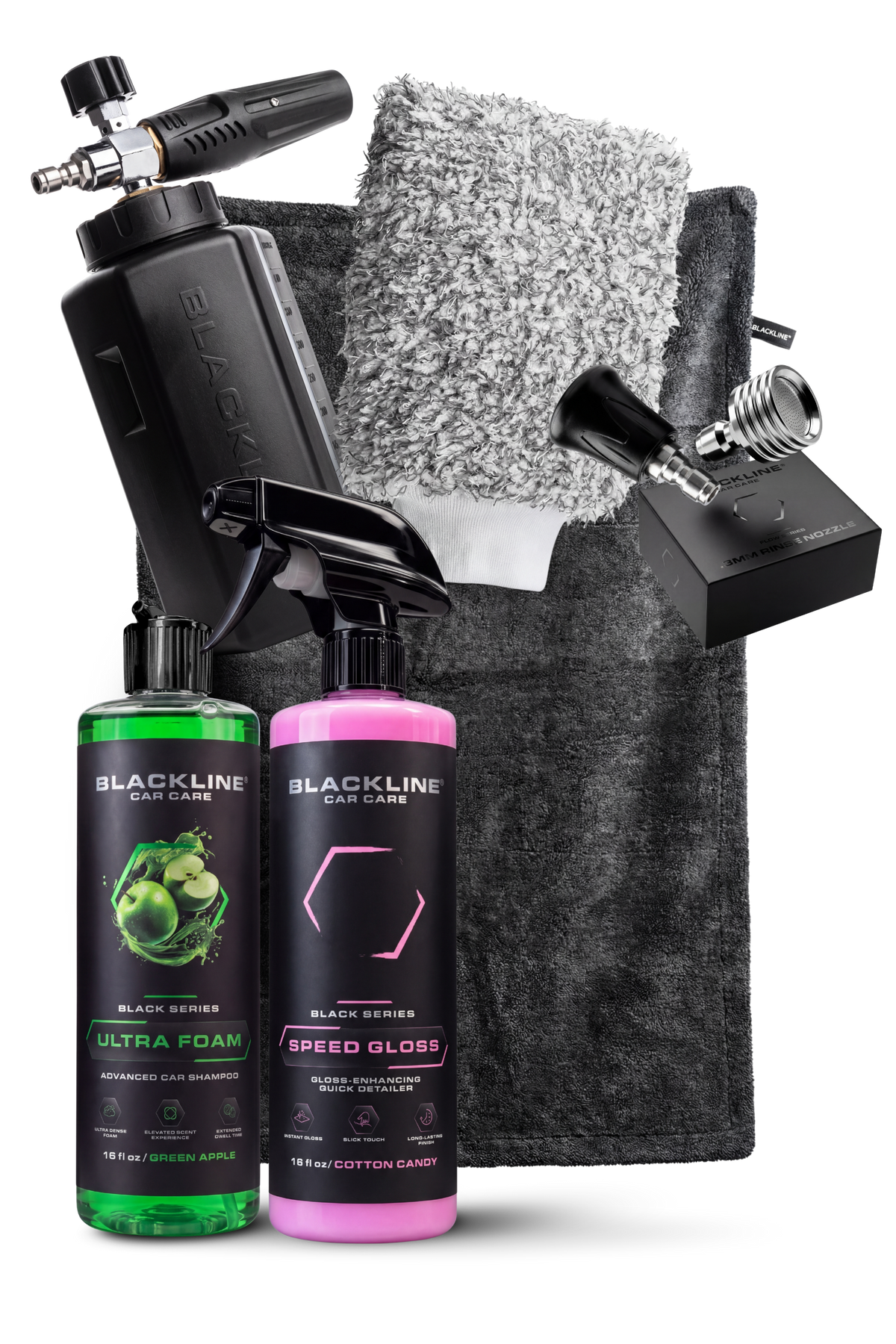 Blackline Foam Cannon Pro generating thick white foam suds on a vehicle exterior