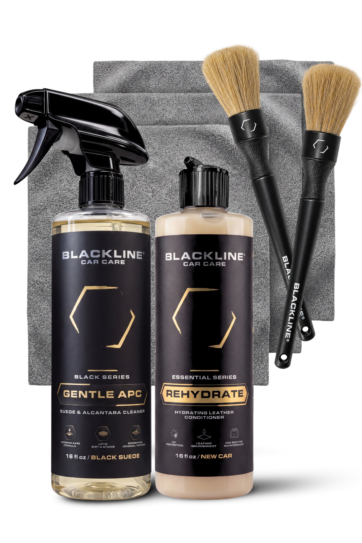 Blackline Leather Kit with Rehydrate conditioner and boar's hair cleaning brush