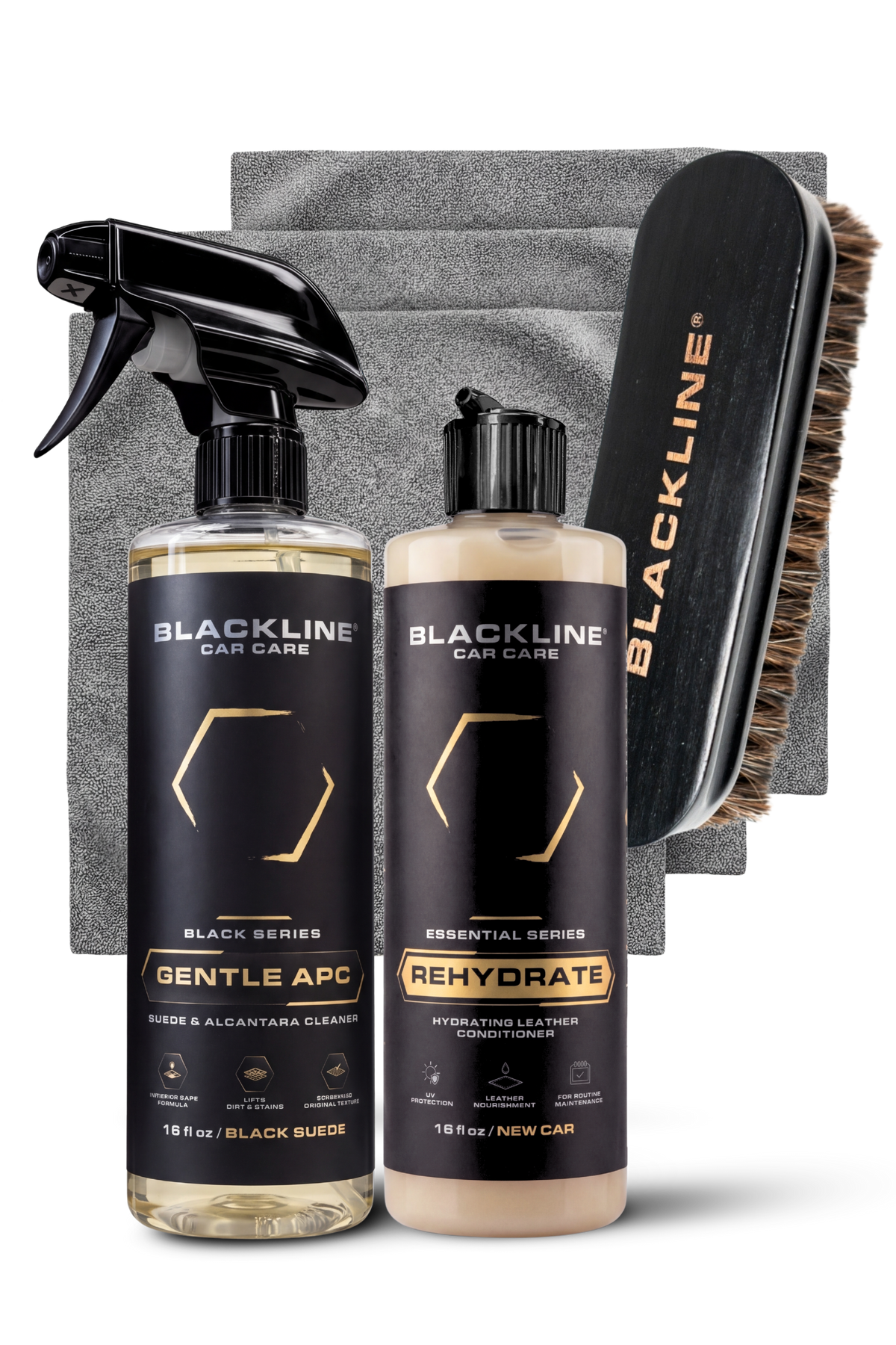 Blackline Leather Kit with Rehydrate conditioner and leather detailing brush