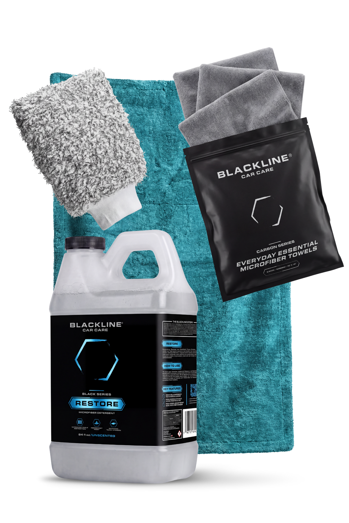 Blackline Microfiber Kit in Aqua colorway with assorted detailing microfiber towels