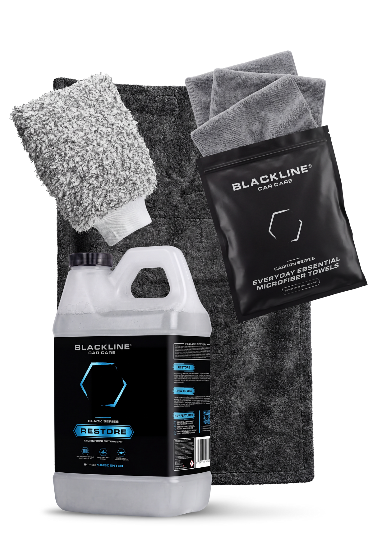 Blackline Microfiber Kit in Carbon colorway with assorted detailing microfiber towels
