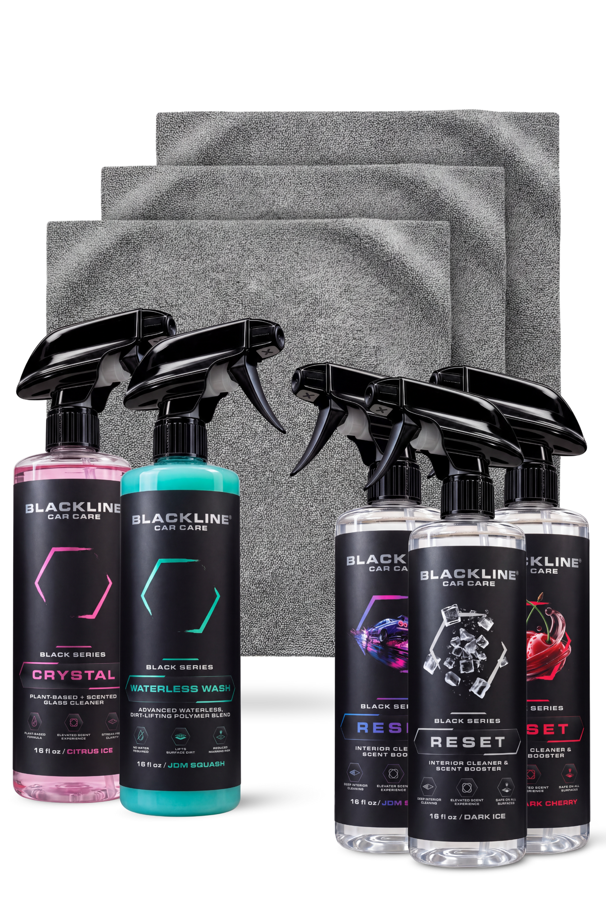 Blackline Reset Bold scented interior cleaner new customer bundle on dark background